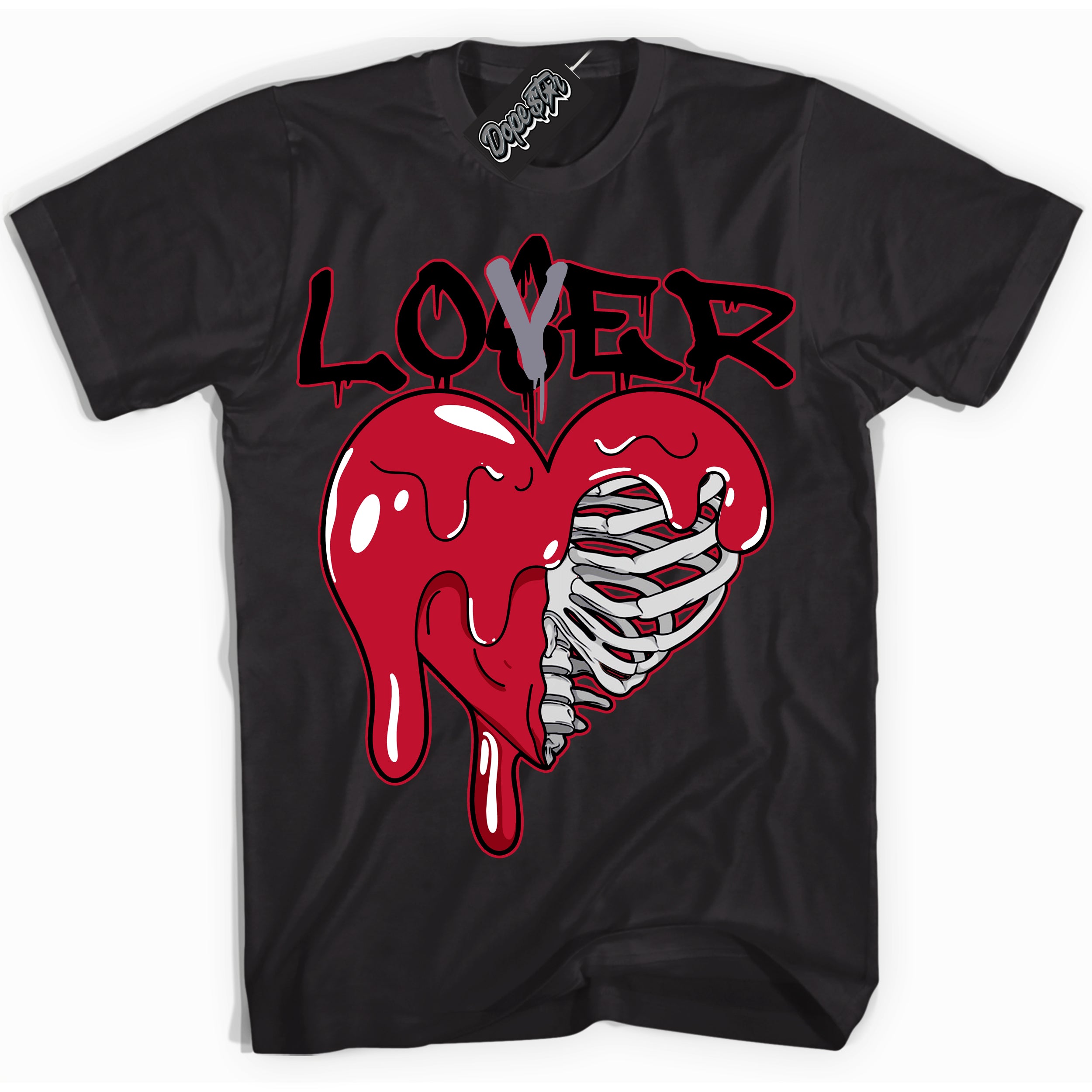 Cool Black Shirt with “ Lover Loser ” design that perfectly matches Cement Grey Fire Red 1s Sneakers.