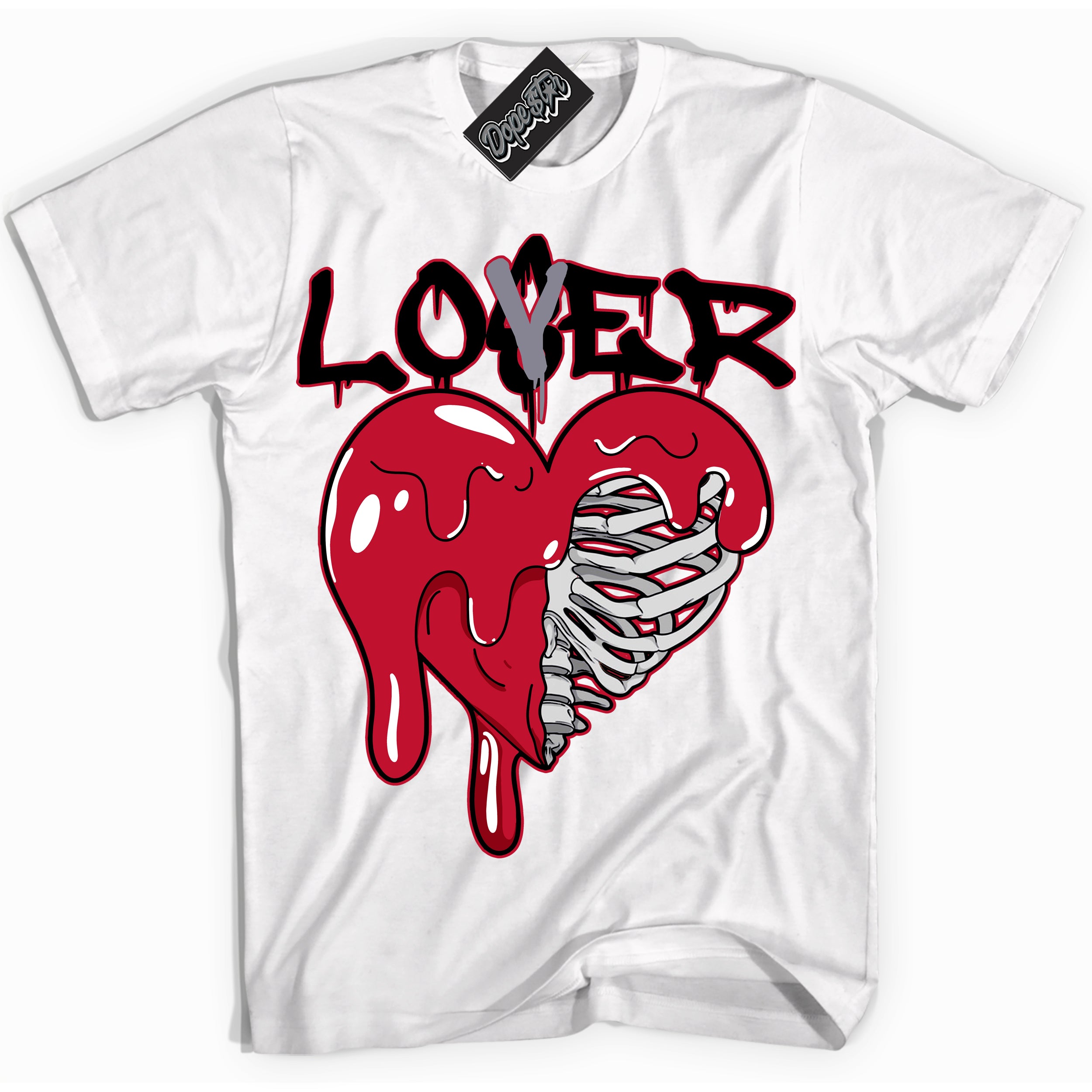 Cool White Shirt with “ Lover Loser ” design that perfectly matches Cement Grey Fire Red 1s Sneakers.