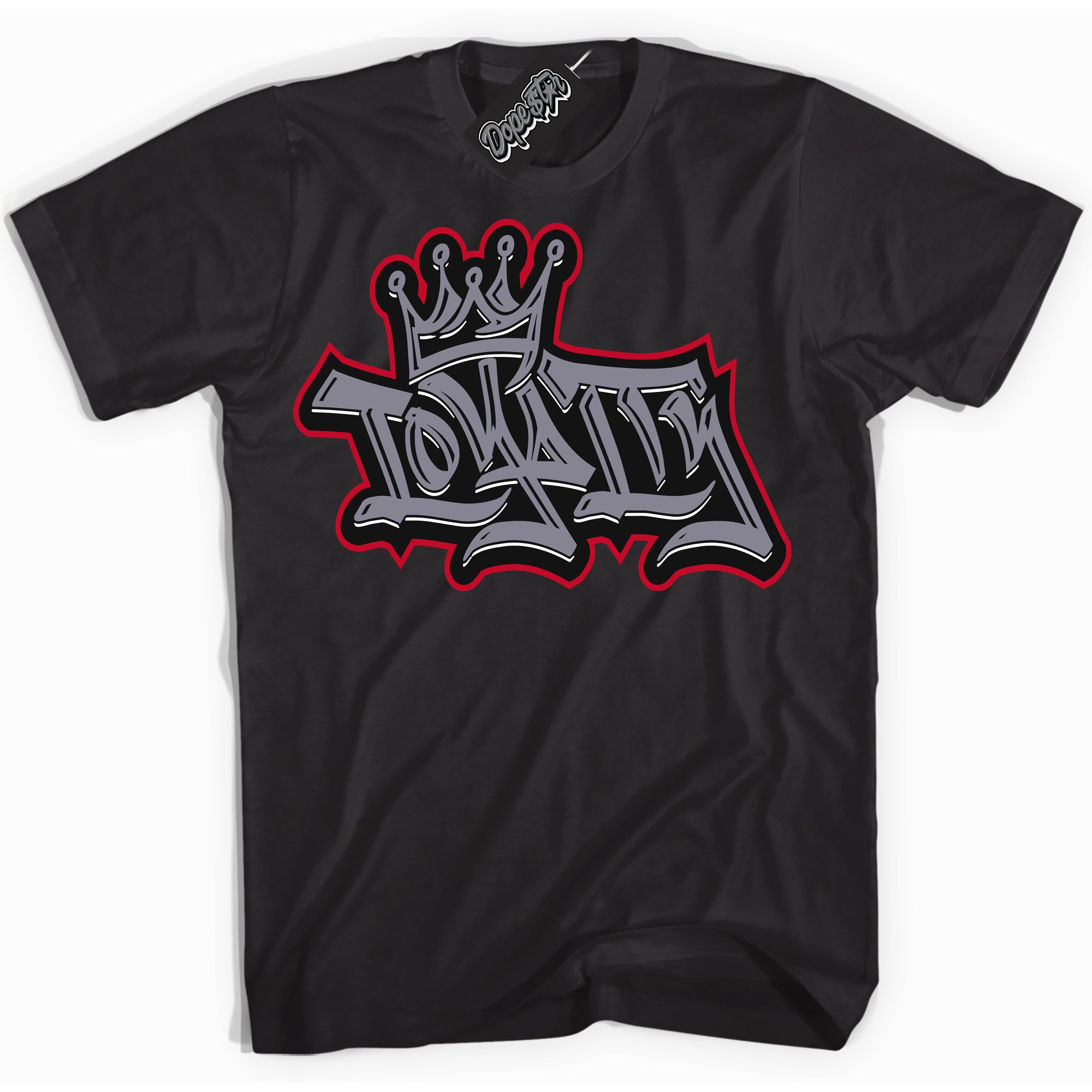 Cool Black Shirt with “ Loyalty Crown ” design that perfectly matches Cement Grey Fire Red 1s Sneakers.