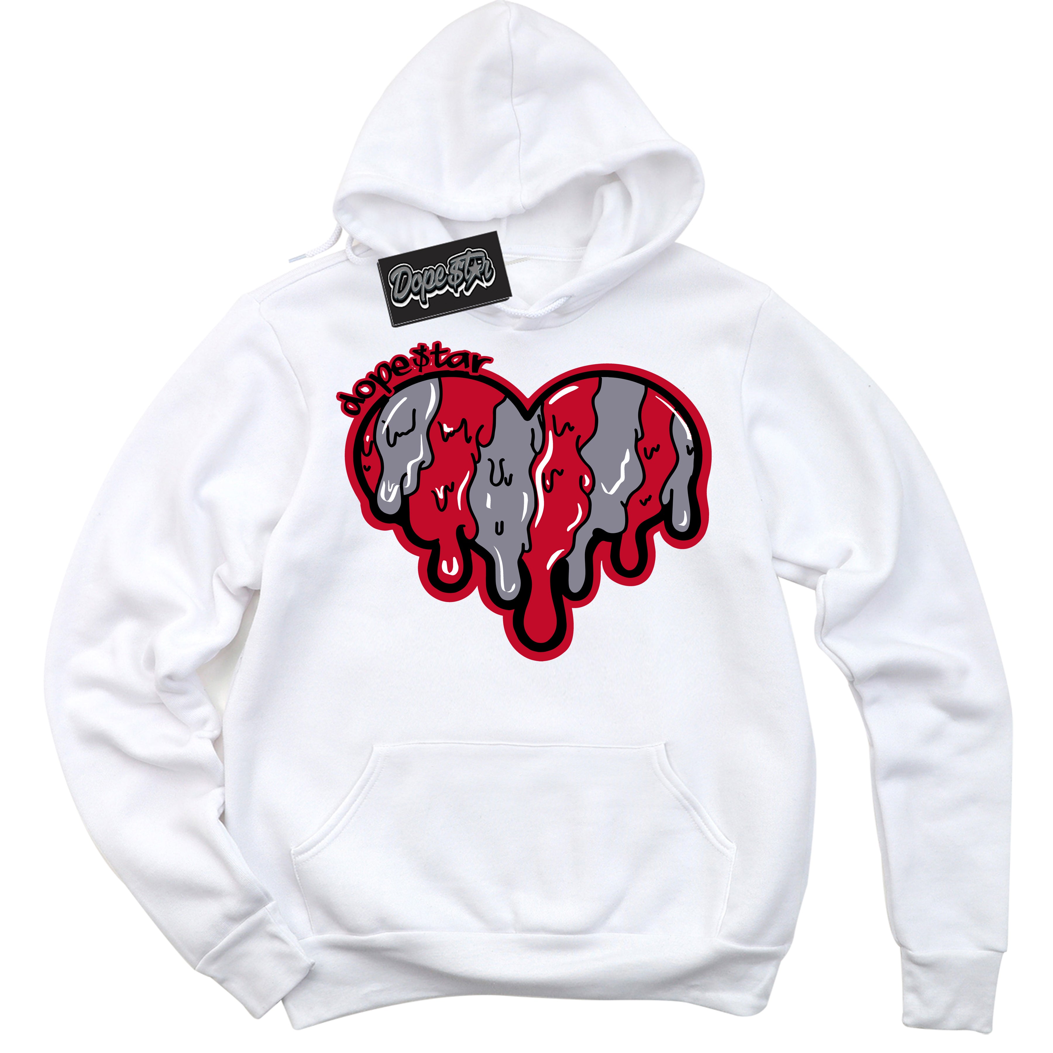 Cool White Hoodie with “ Melting Heart '' design that Perfectly Matches  Cement Grey Fire Red 1s Sneakers.