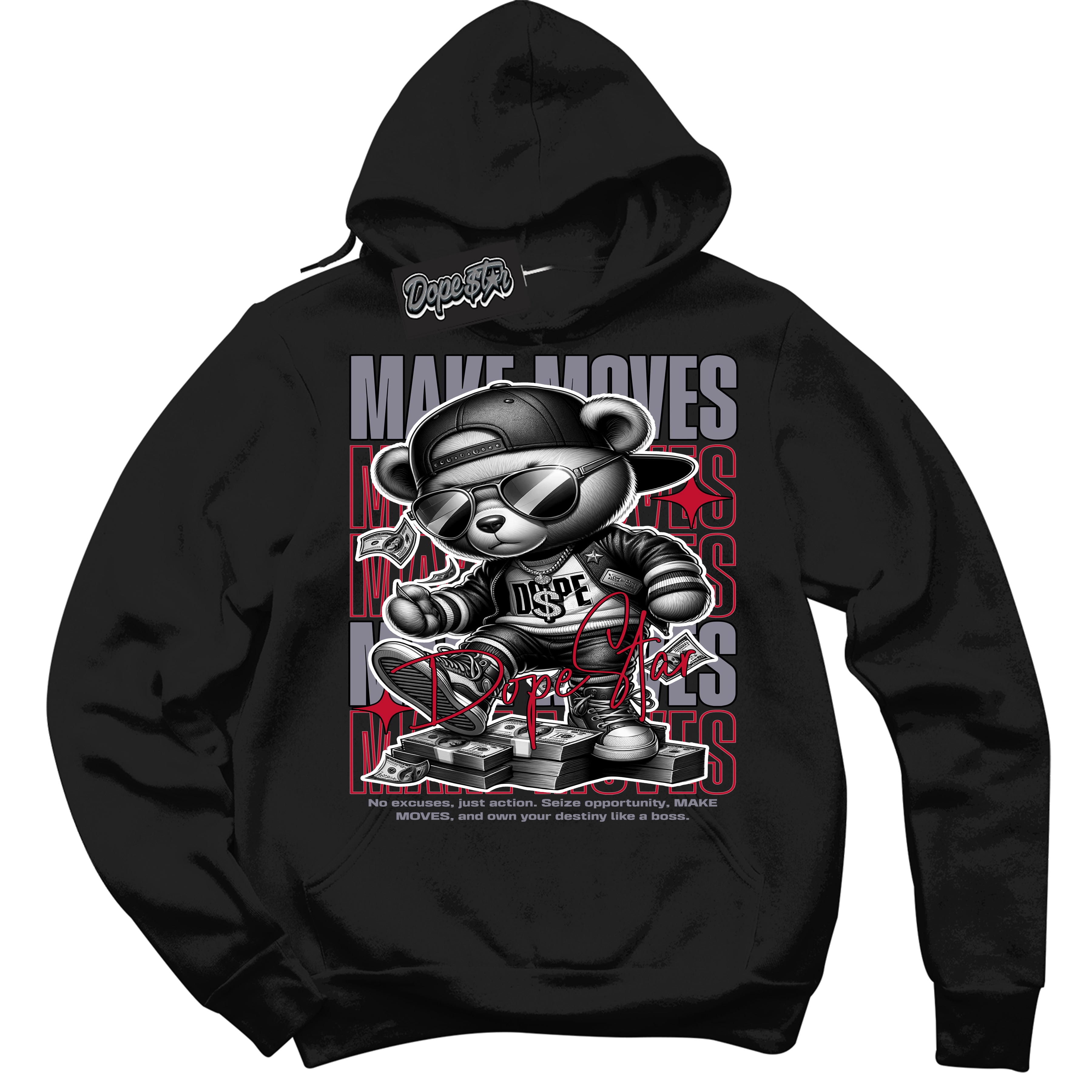 Cool Black Hoodie with “ Makin Moves ”  design that Perfectly Matches Cement Grey Fire Red 1s Sneakers.