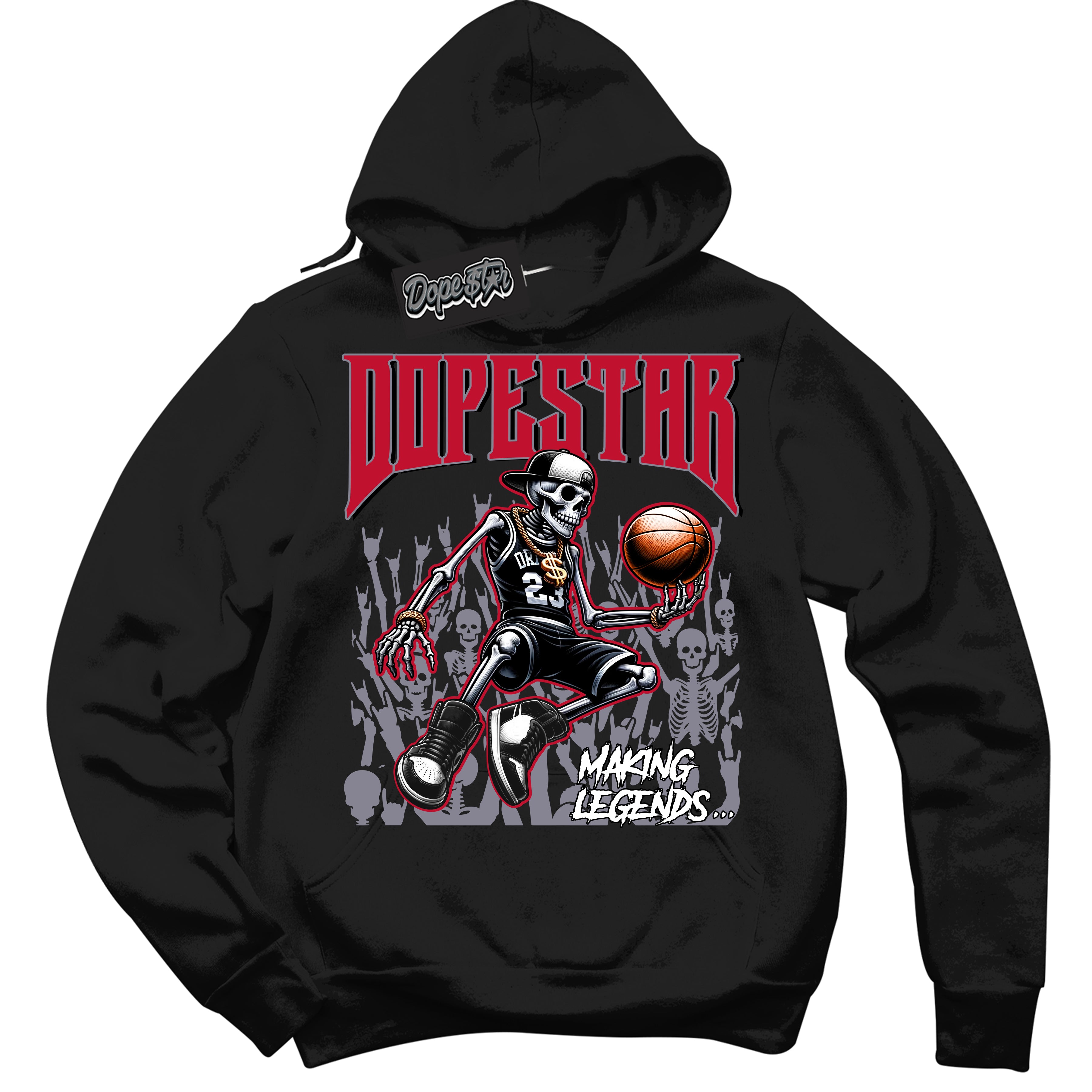 Cool Black Hoodie with “ Making Legends ”  design that Perfectly Matches Cement Grey Fire Red 1s Sneakers.