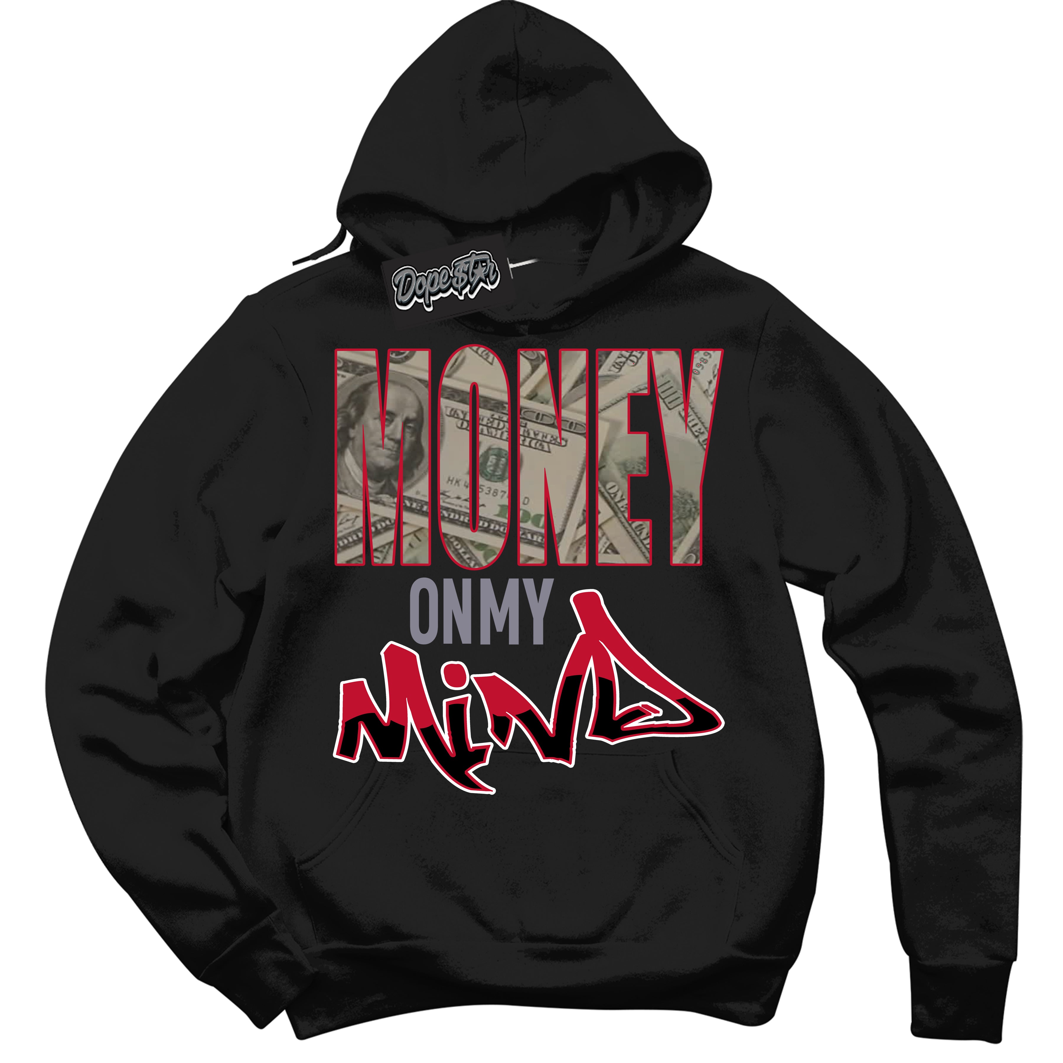 Cool Black Hoodie with “ Money On My Mind '' design that Perfectly Matches  Cement Grey Fire Red 1s Sneakers.