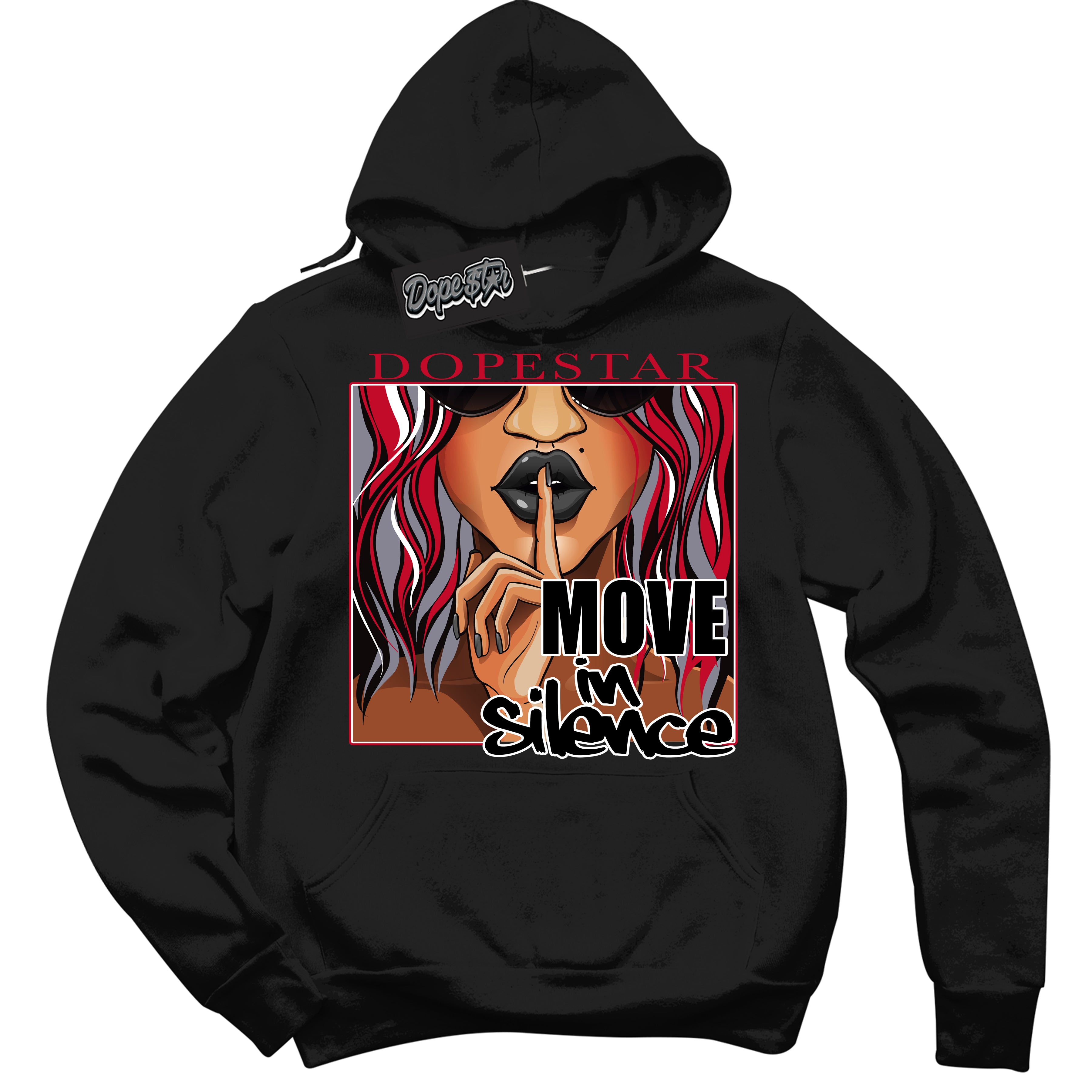 Cool Black Hoodie with “ Move In Silence '' design that Perfectly Matches  Cement Grey Fire Red 1s Sneakers.