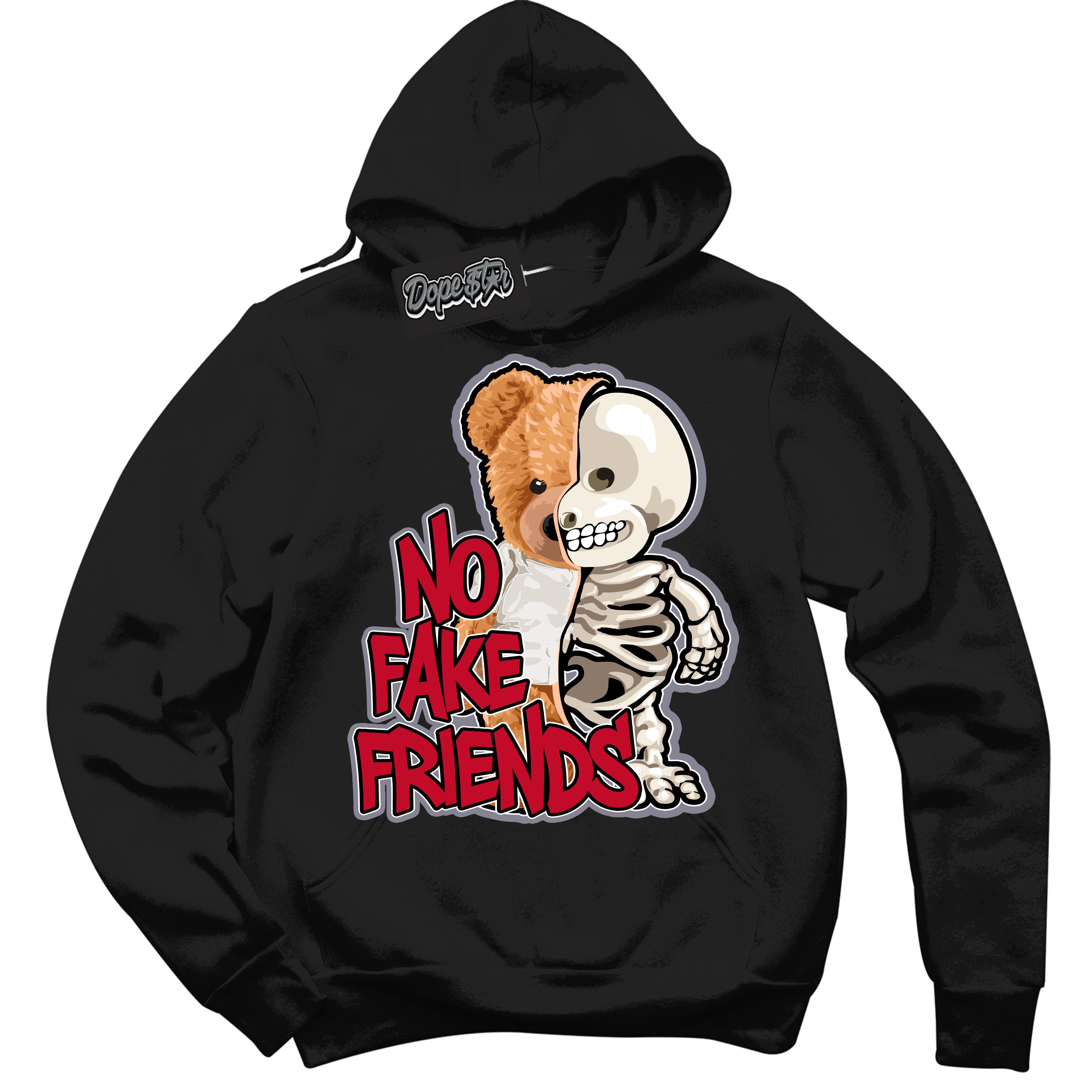 Cool Black Hoodie with “ No Fake Friends '' design that Perfectly Matches  Cement Grey Fire Red 1s Sneakers.