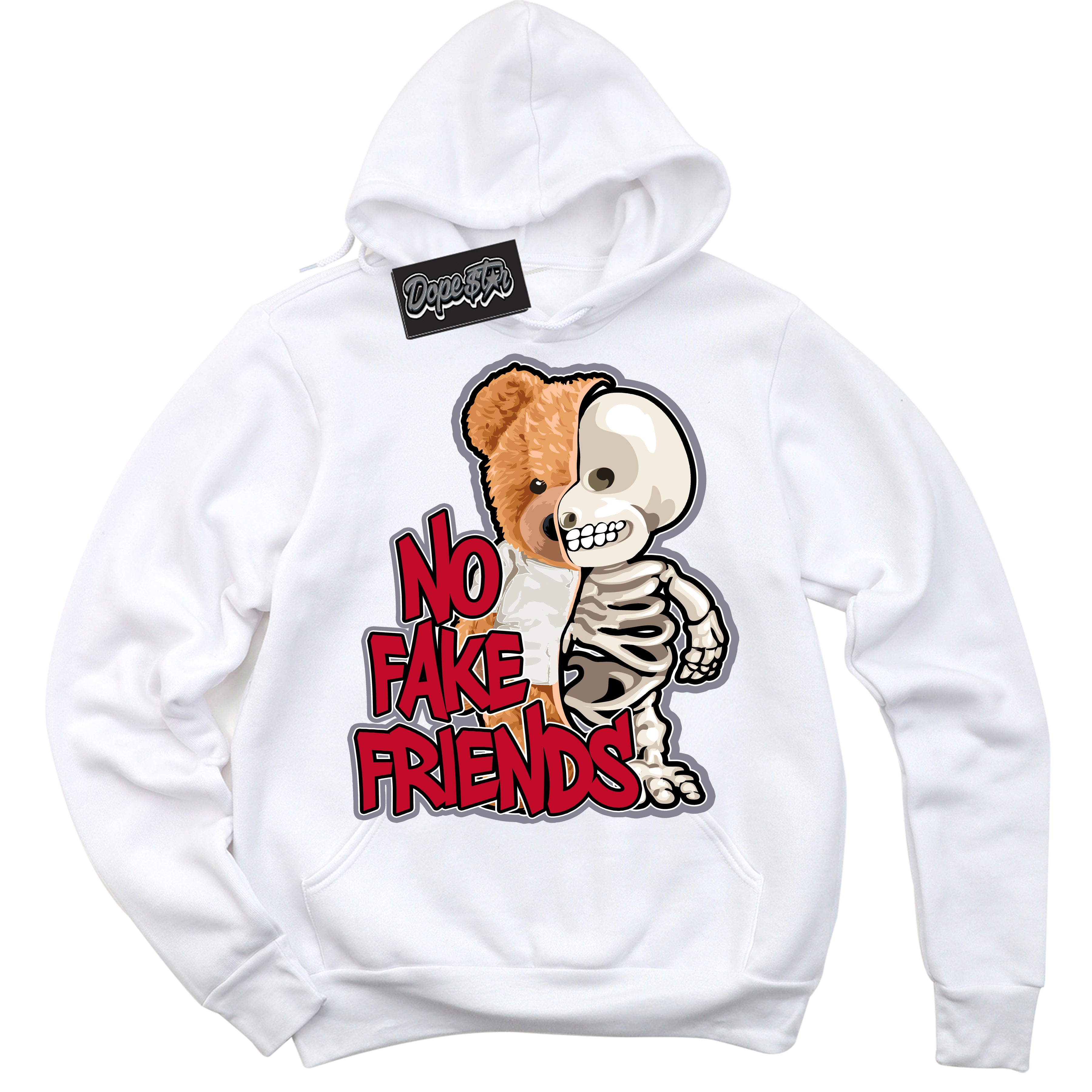 Cool White Hoodie with “ No Fake Friends '' design that Perfectly Matches  Cement Grey Fire Red 1s Sneakers.