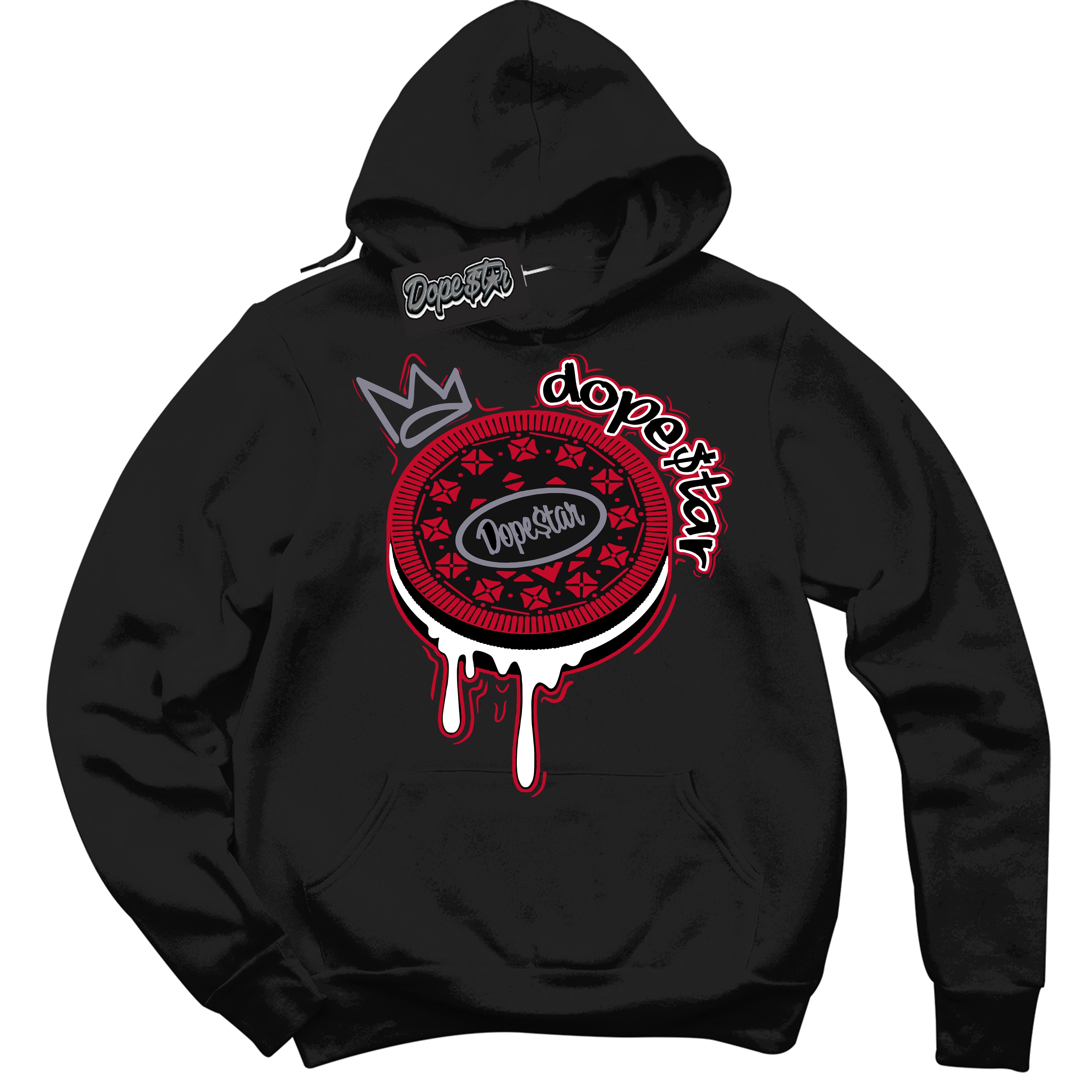 Cool Black Hoodie with “ Oreo DS '' design that Perfectly Matches  Cement Grey Fire Red 1s Sneakers.