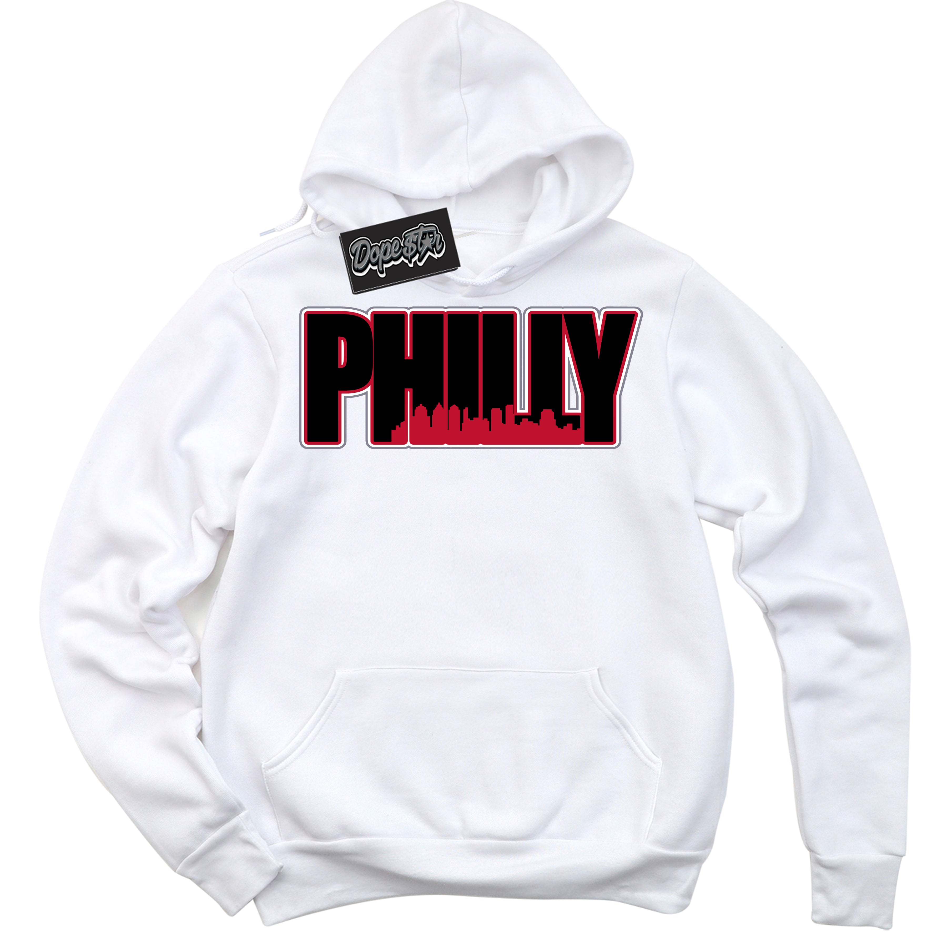 Cool White Hoodie with “ Philly '' design that Perfectly Matches  Cement Grey Fire Red 1s Sneakers.