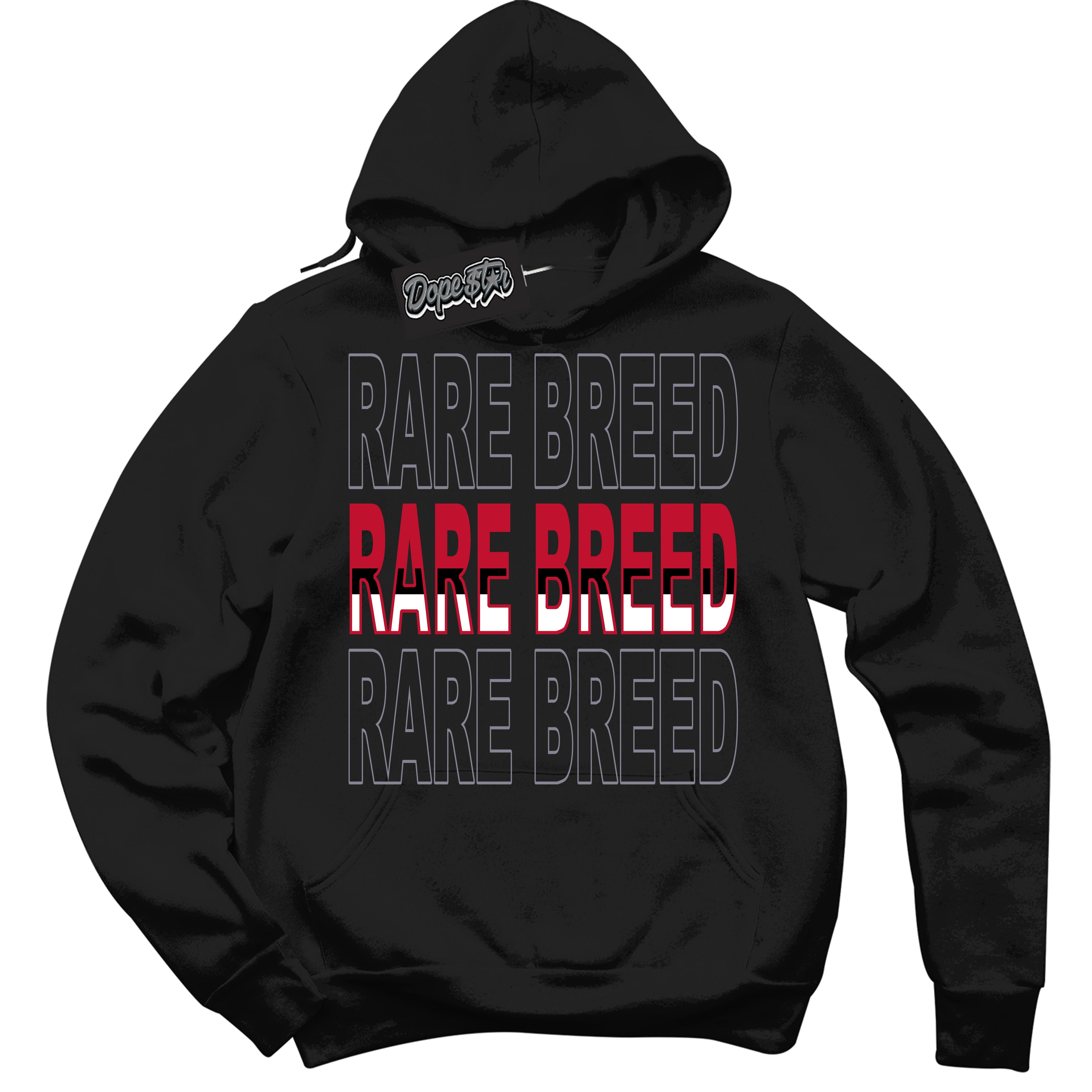 Cool Black Hoodie with “ Rare Breed '' design that Perfectly Matches  Cement Grey Fire Red 1s Sneakers.