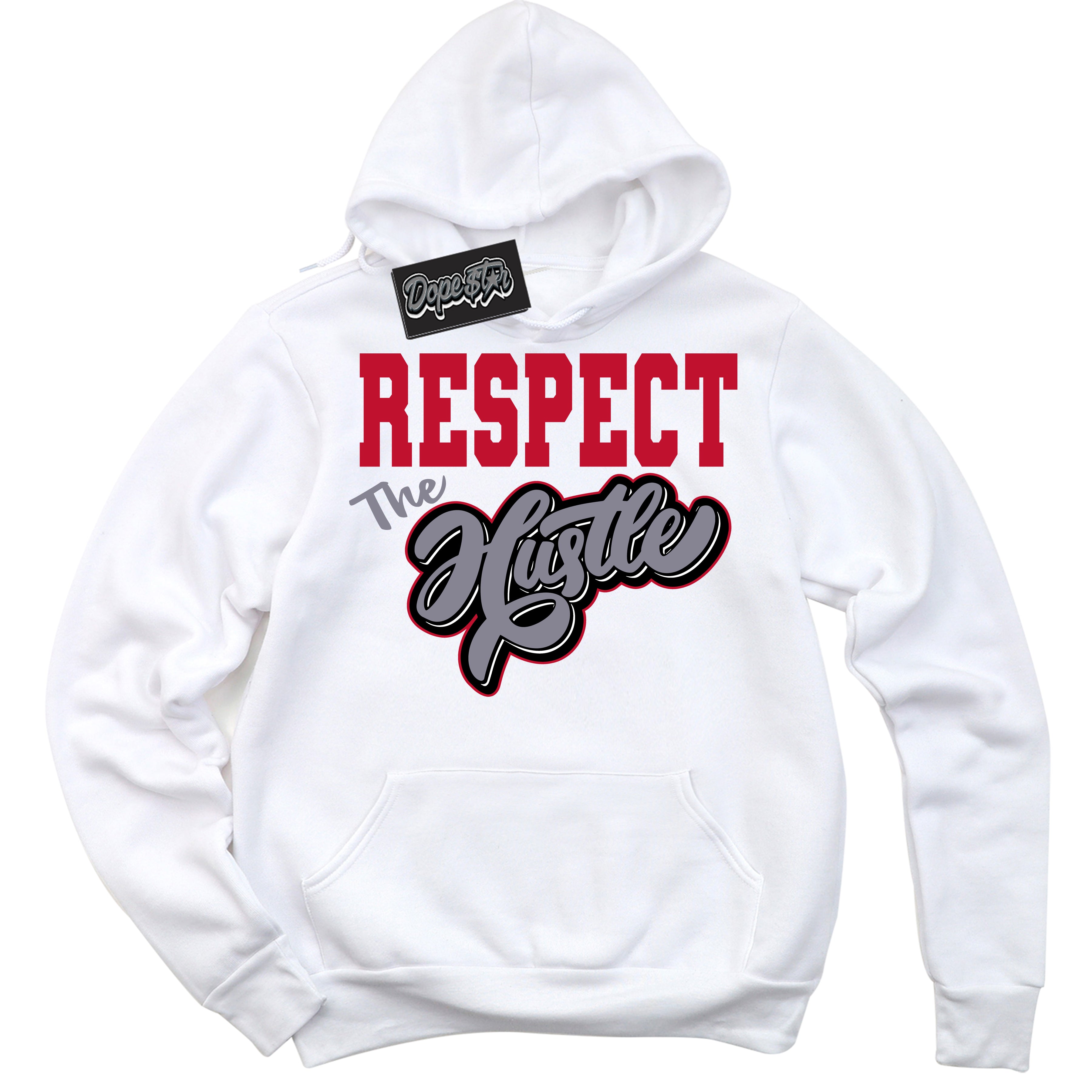 Cool White Hoodie with “ Respect The Hustle '' design that Perfectly Matches  Cement Grey Fire Red 1s Sneakers.