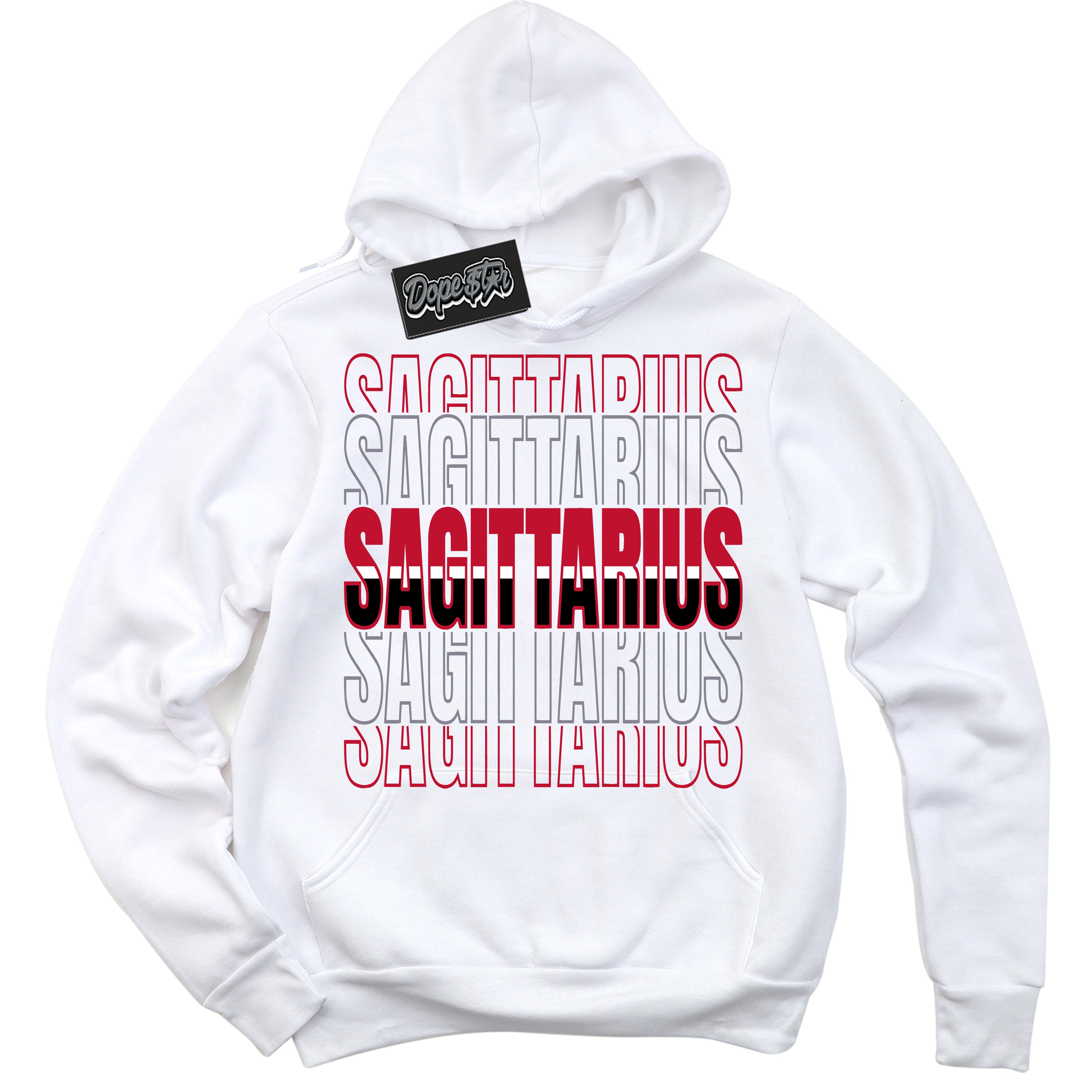 Cool White Hoodie with “ Sagittarius '' design that Perfectly Matches  Cement Grey Fire Red 1s Sneakers.