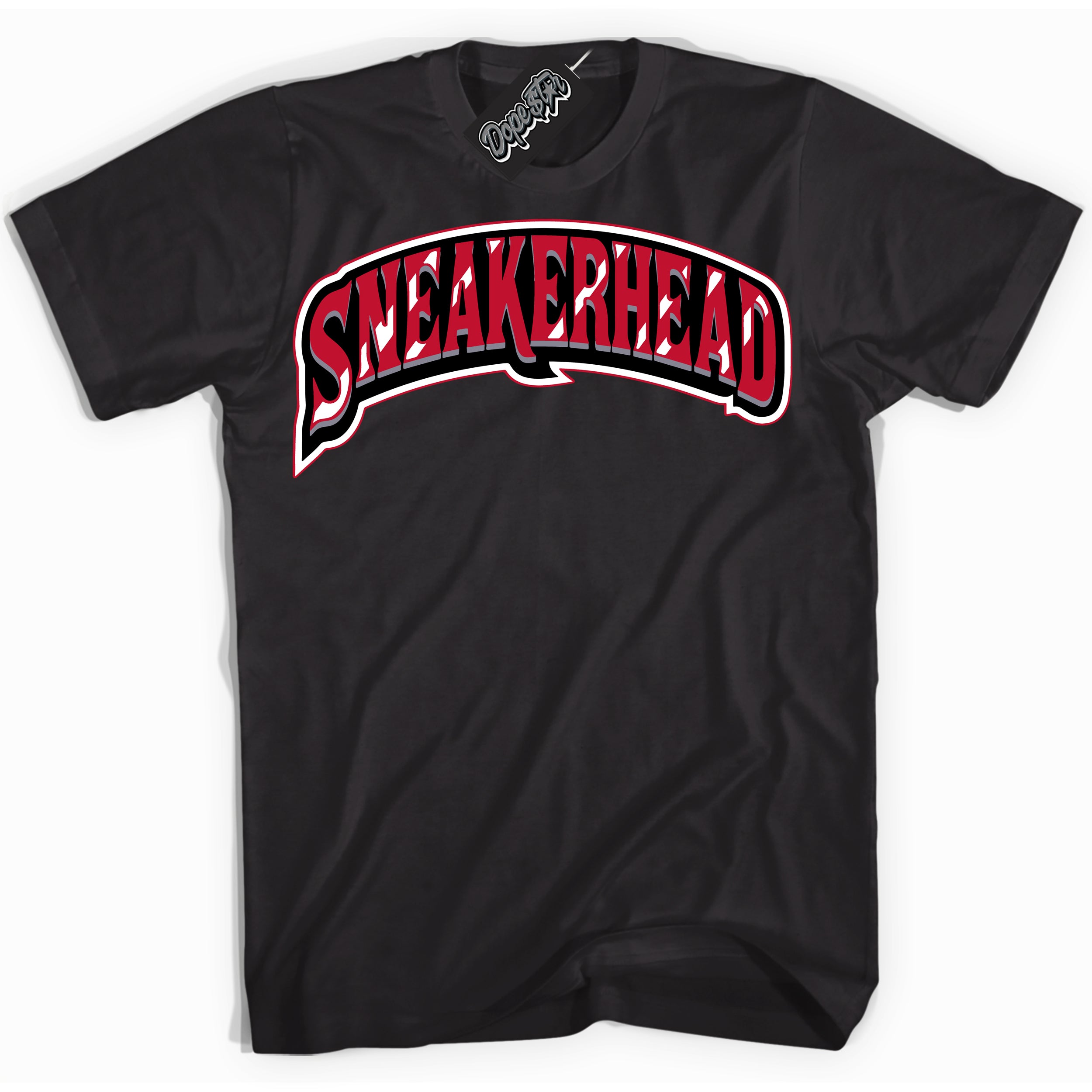 Cool Black Shirt with “ Sneakerhead ” design that perfectly matches Cement Grey Fire Red 1s Sneakers.