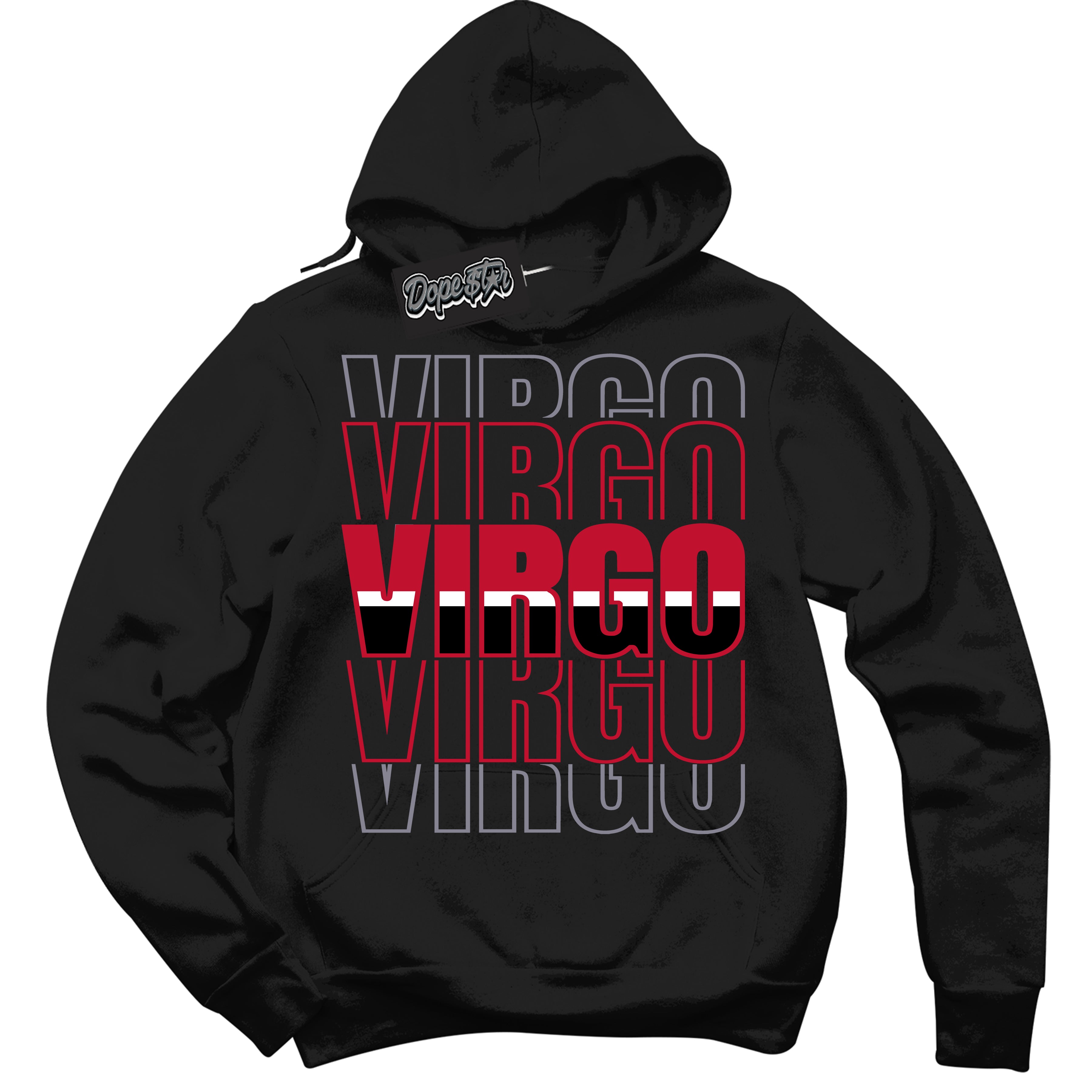 Cool Black Hoodie with “ Virgo '' design that Perfectly Matches  Cement Grey Fire Red 1s Sneakers.