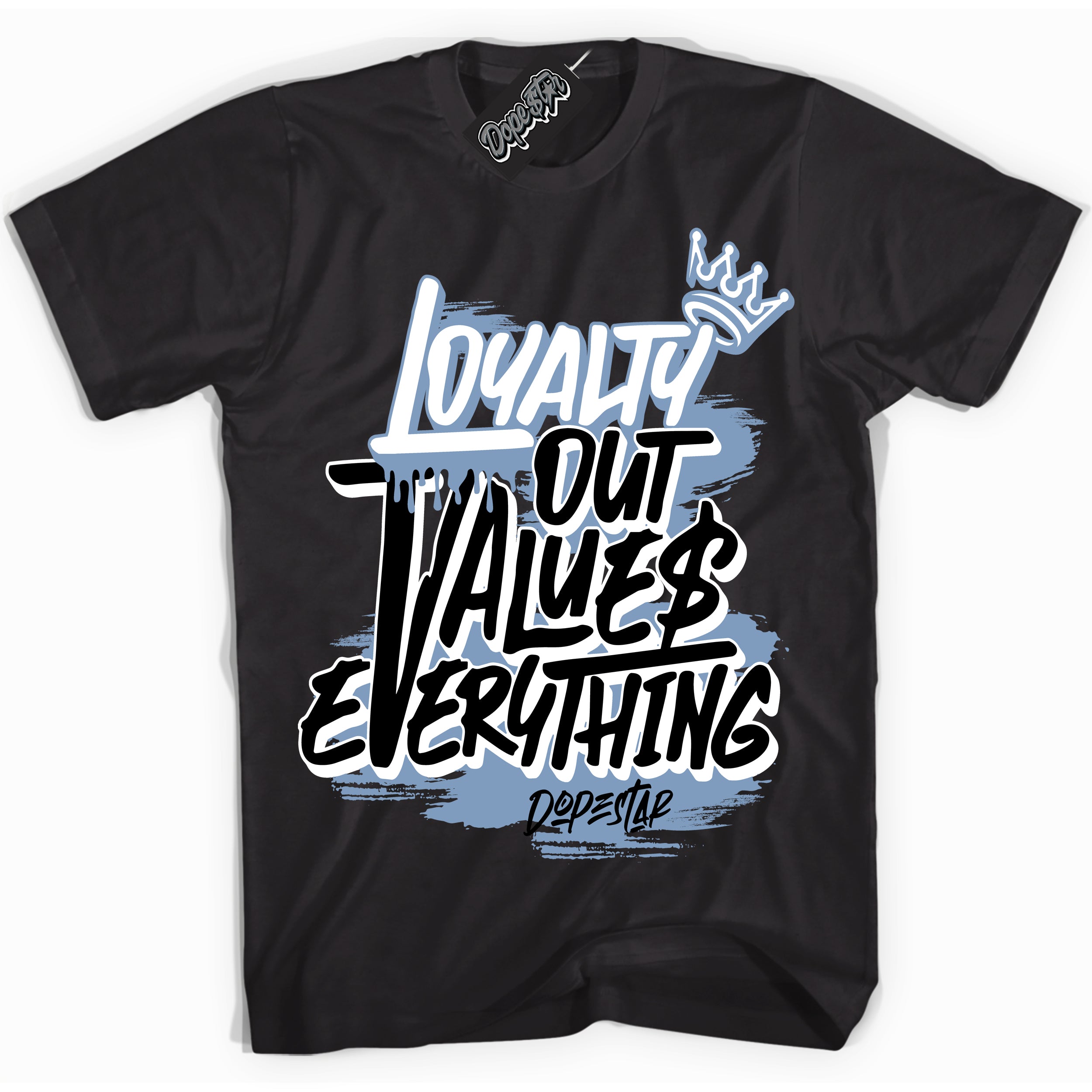 Cool Black Shirt with “ Loyalty Out Values Everything” design that perfectly matches Concord 1s Sneakers.