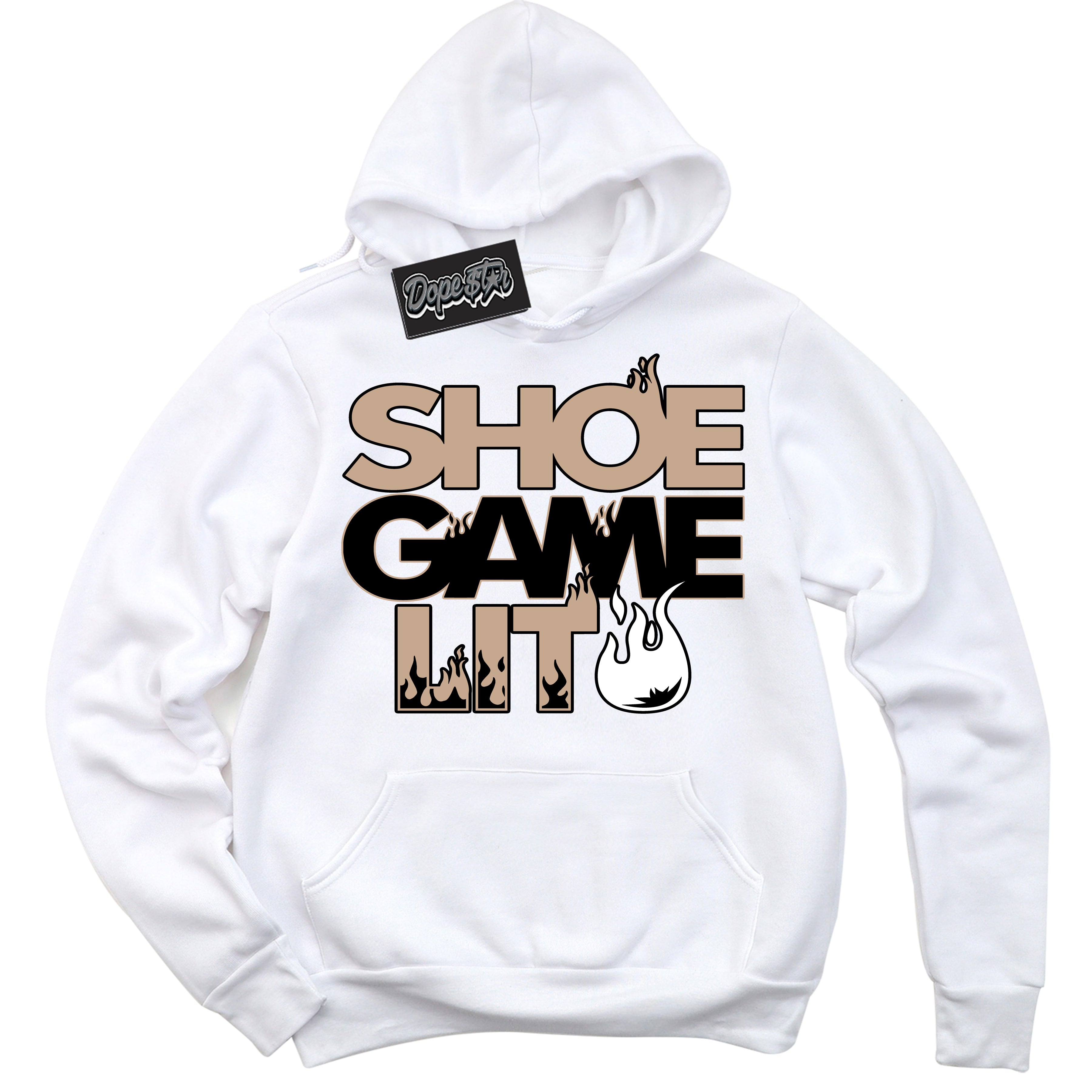 Cool White Hoodie with “ Shoe Game Lit '' design that Perfectly Matches  Desert 1s Sneakers.