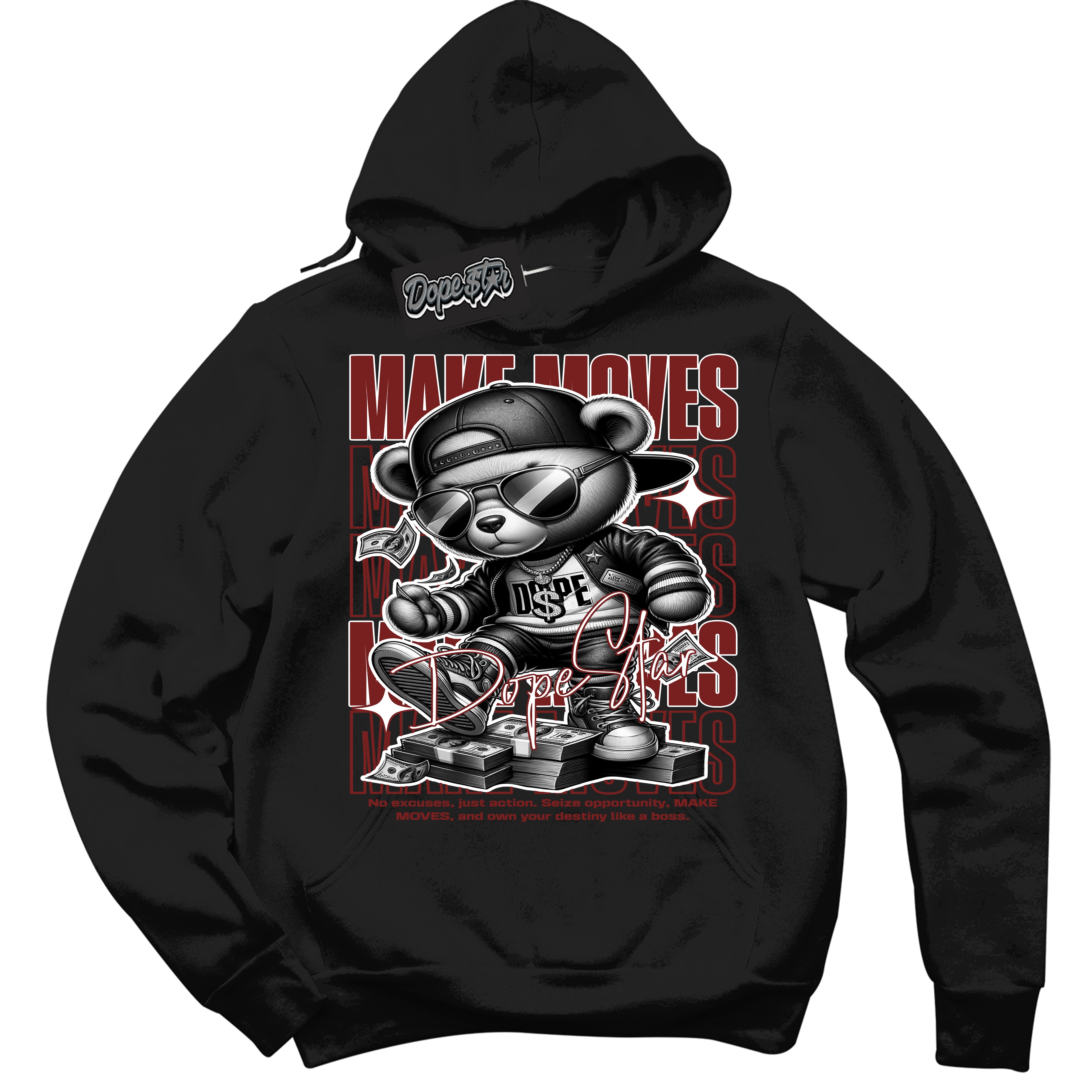 Cool Black Hoodie with “ Makin Moves ”  design that Perfectly Matches Dune Red 1s Sneakers.