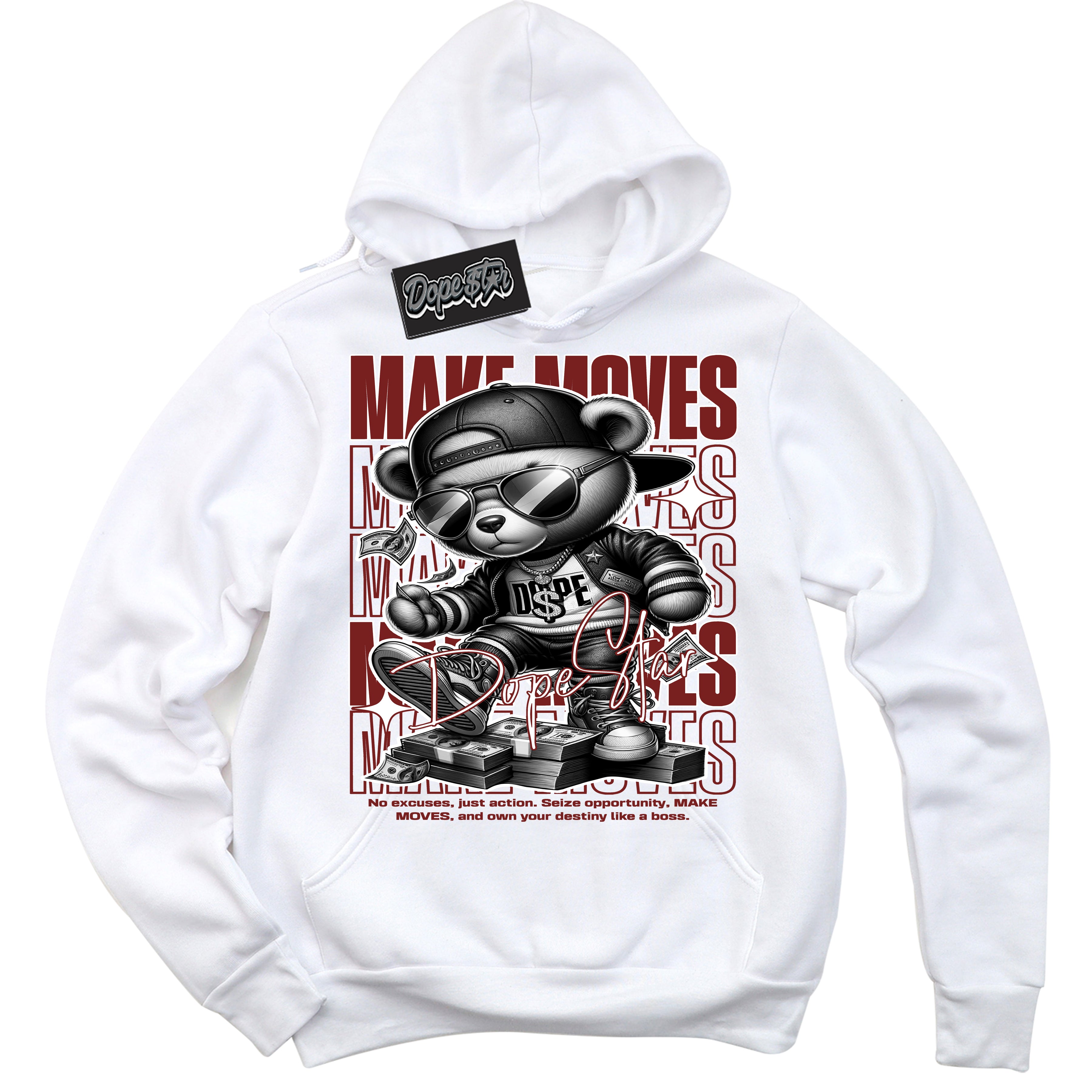 Cool White Hoodie with “ Makin Moves ”  design that Perfectly Matches Dune Red 1s Sneakers.