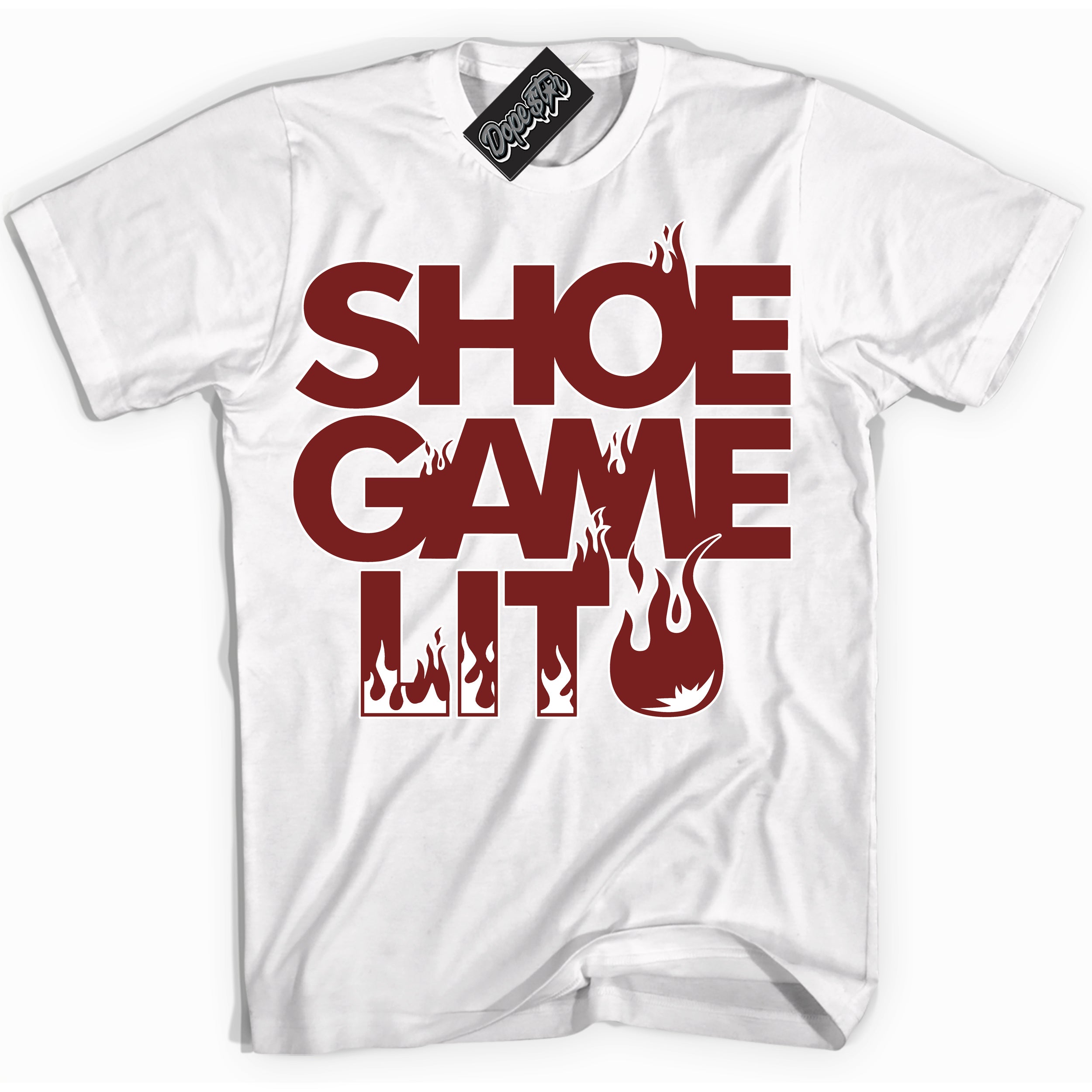 Cool White Shirt with “ Shoe Game Lit ” design that perfectly matches Dune Red 1s Sneakers.