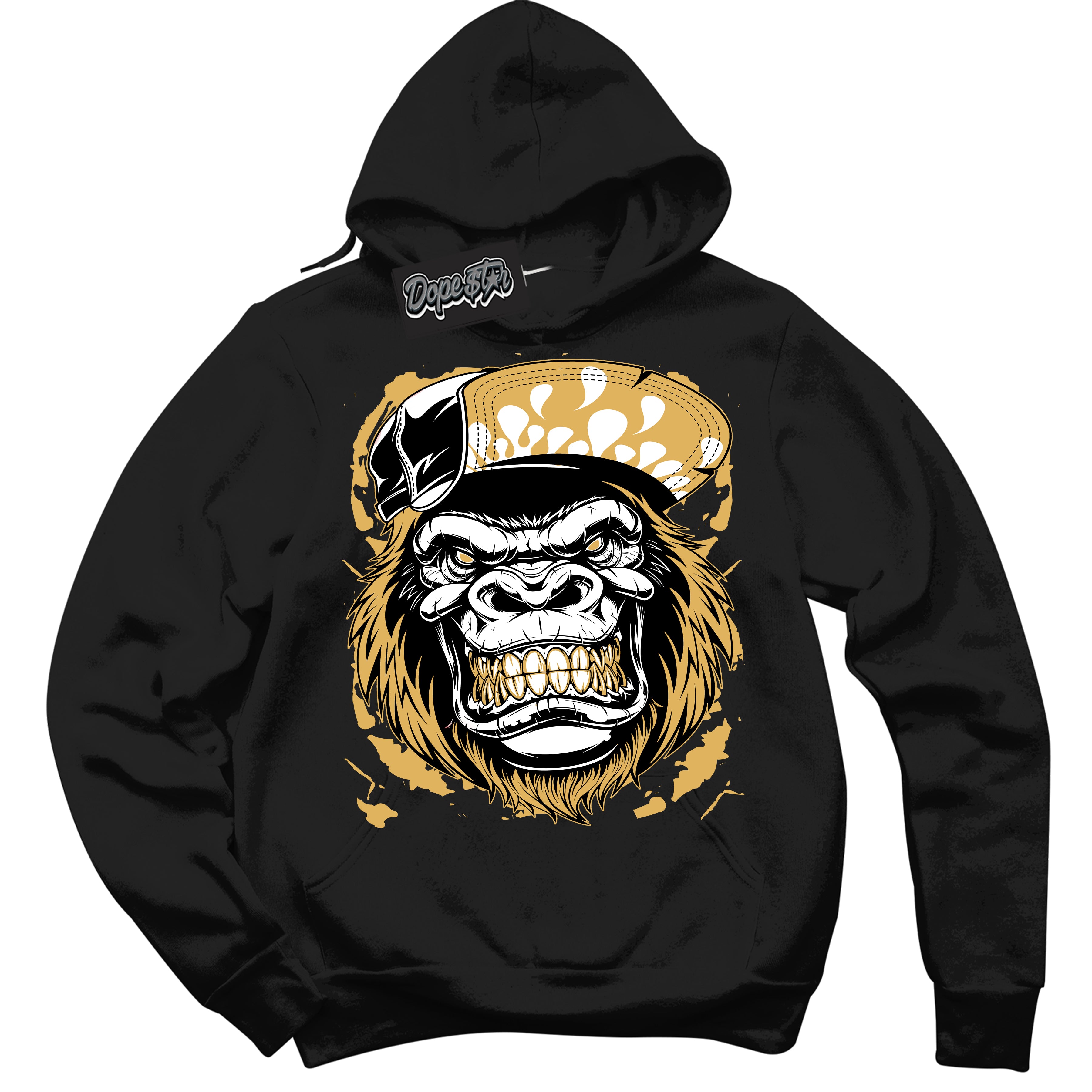 Cool Black Hoodie with “ Gorilla Beast ”  design that Perfectly Matches Gold Swoosh 1s Sneakers.