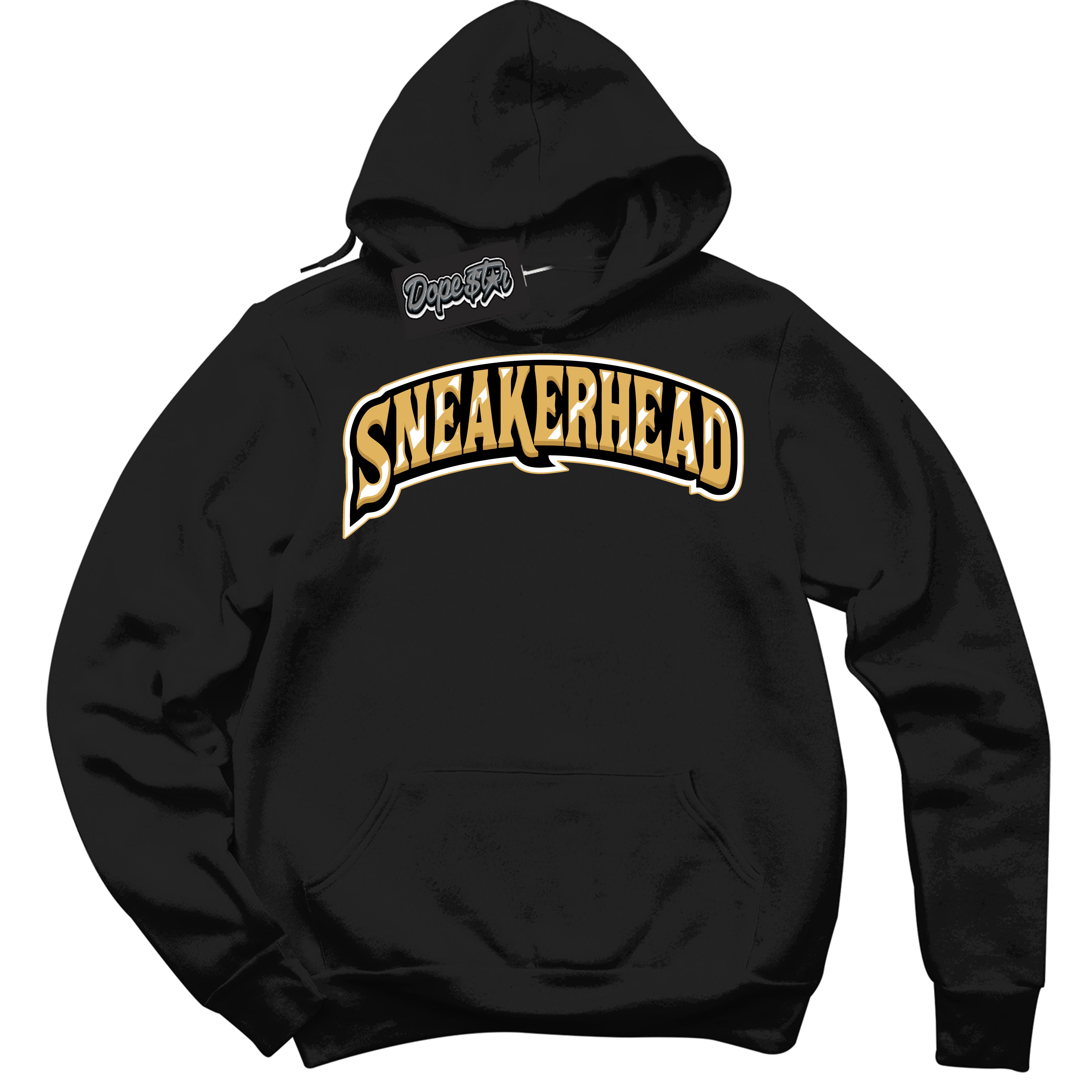 Cool Black Hoodie with “ Sneakerhead ”  design that Perfectly Matches Gold Swoosh 1s Sneakers.
