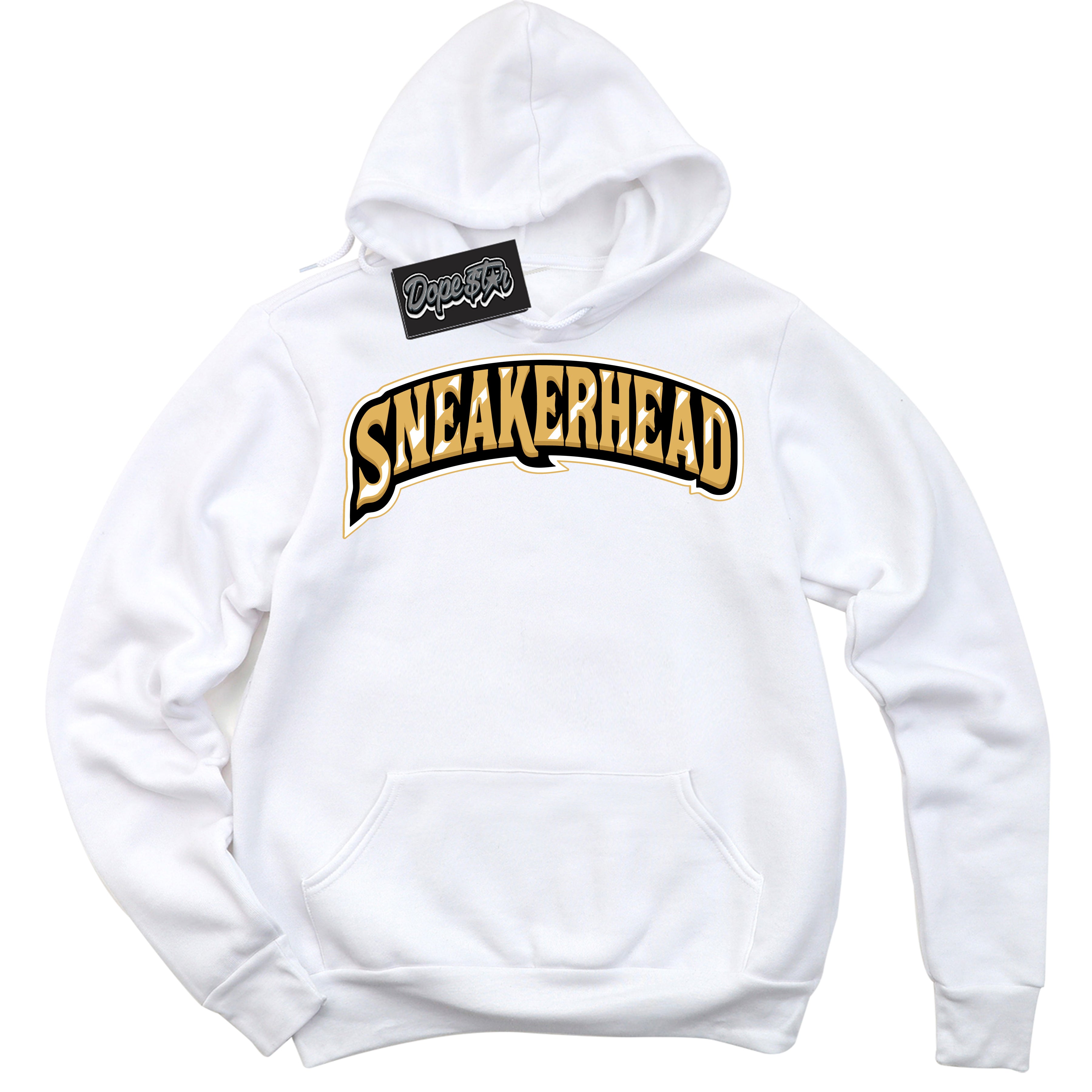 Cool White Hoodie with “ Sneakerhead ”  design that Perfectly Matches Gold Swoosh 1s Sneakers.
