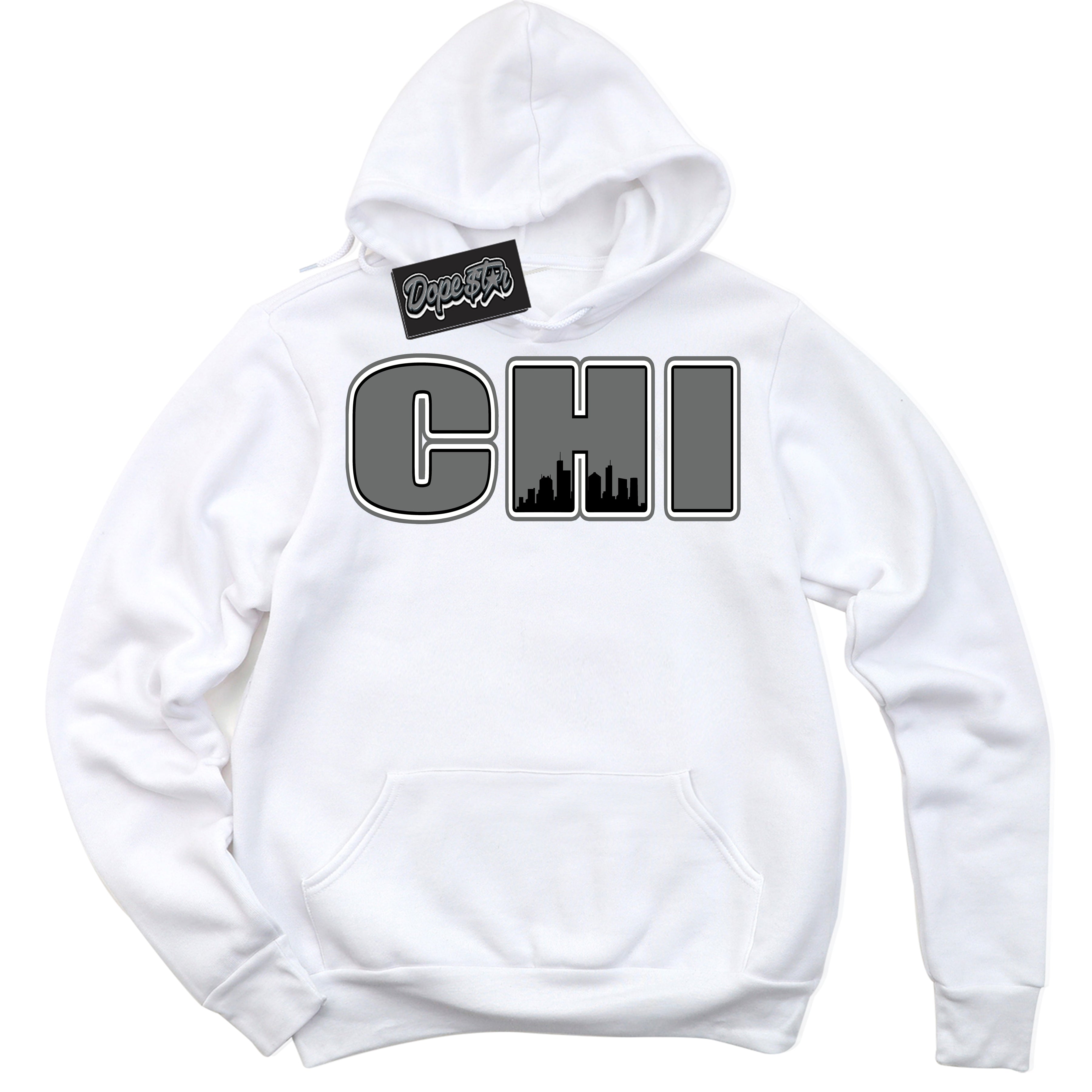 Cool White Hoodie with “Chicago” design that Perfectly Matches Iron Grey 1s Jordans.