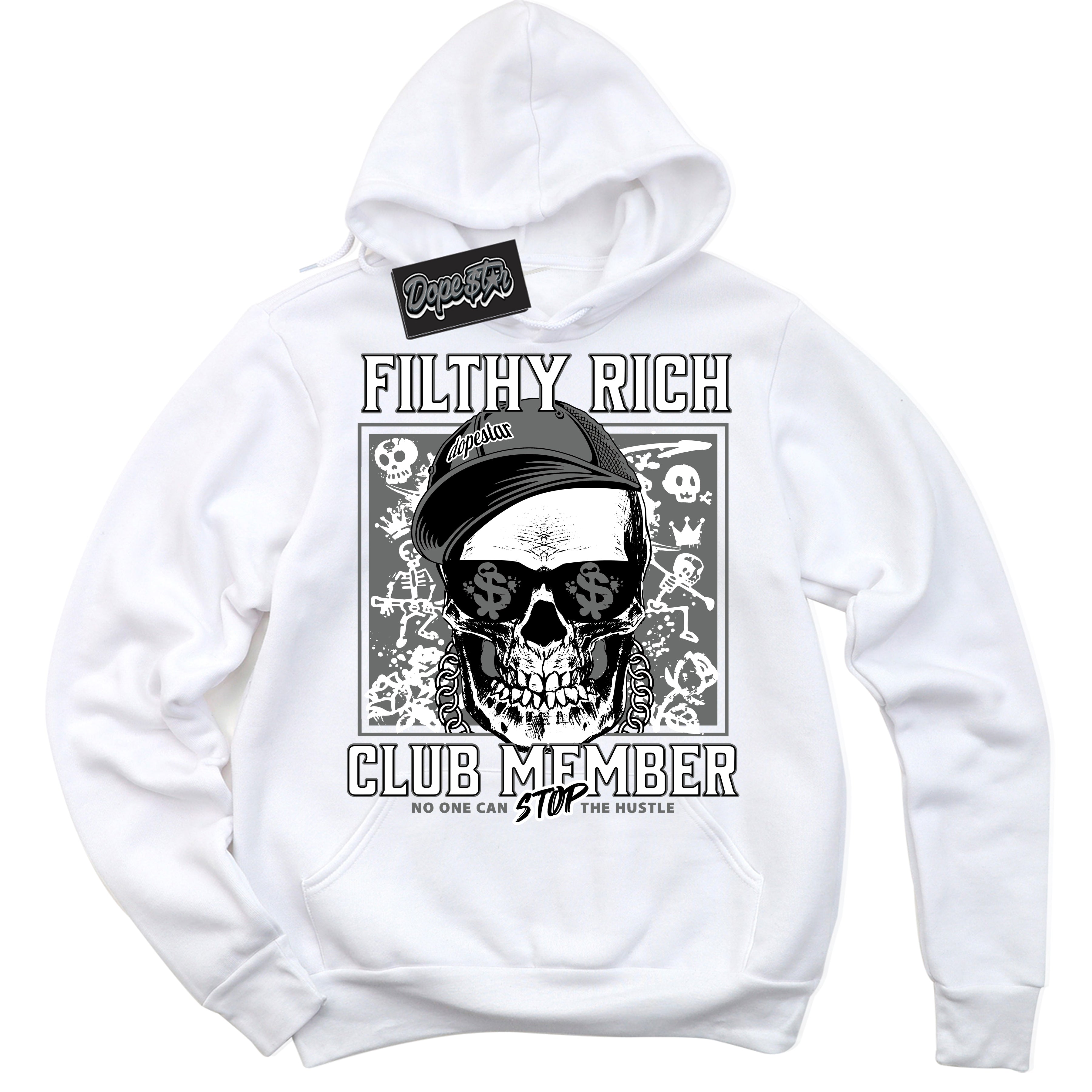 AJ1 Low Iron Grey 'Filthy Rich' Hoodie- White Streetwear Mockup | Sneakerhead Hoodie Matching Iron Grey AJ1 Lows | Limited Edition Jordan 1 Iron Grey hoodie for Men & Women | Drip with Your Iron Grey 1s Kicks | Sneaker head Fashion Must-Have.