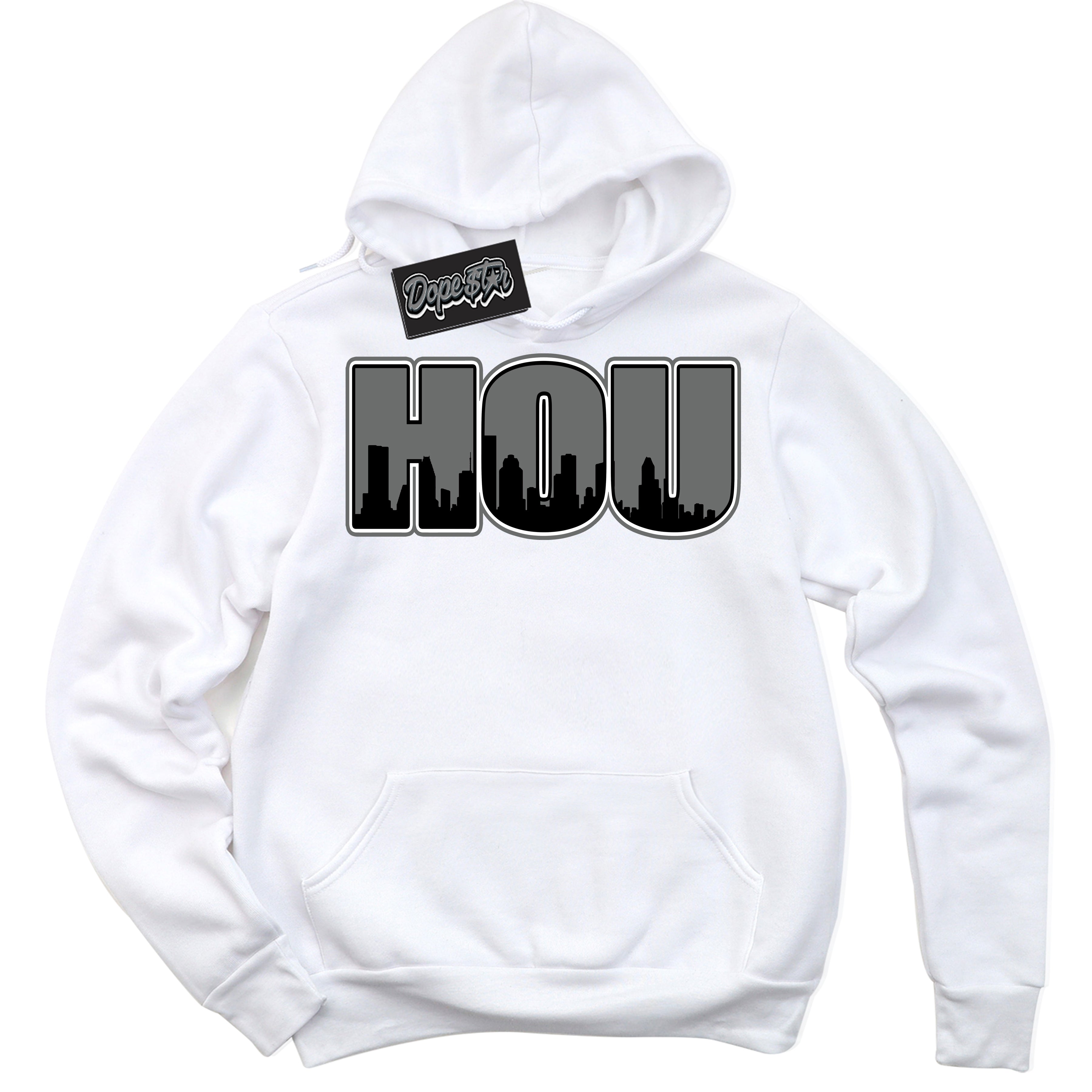 Cool White Hoodie with “Houston” design that Perfectly Matches Iron Grey 1s Jordans.