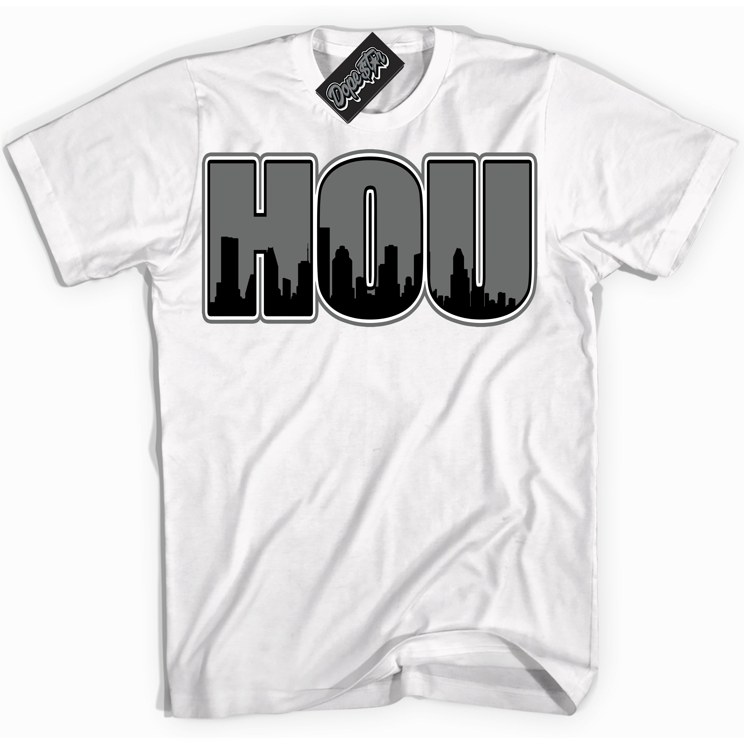 Cool White Shirt with “Houston” design that perfectly matches the Iron Grey 1s Jordans.