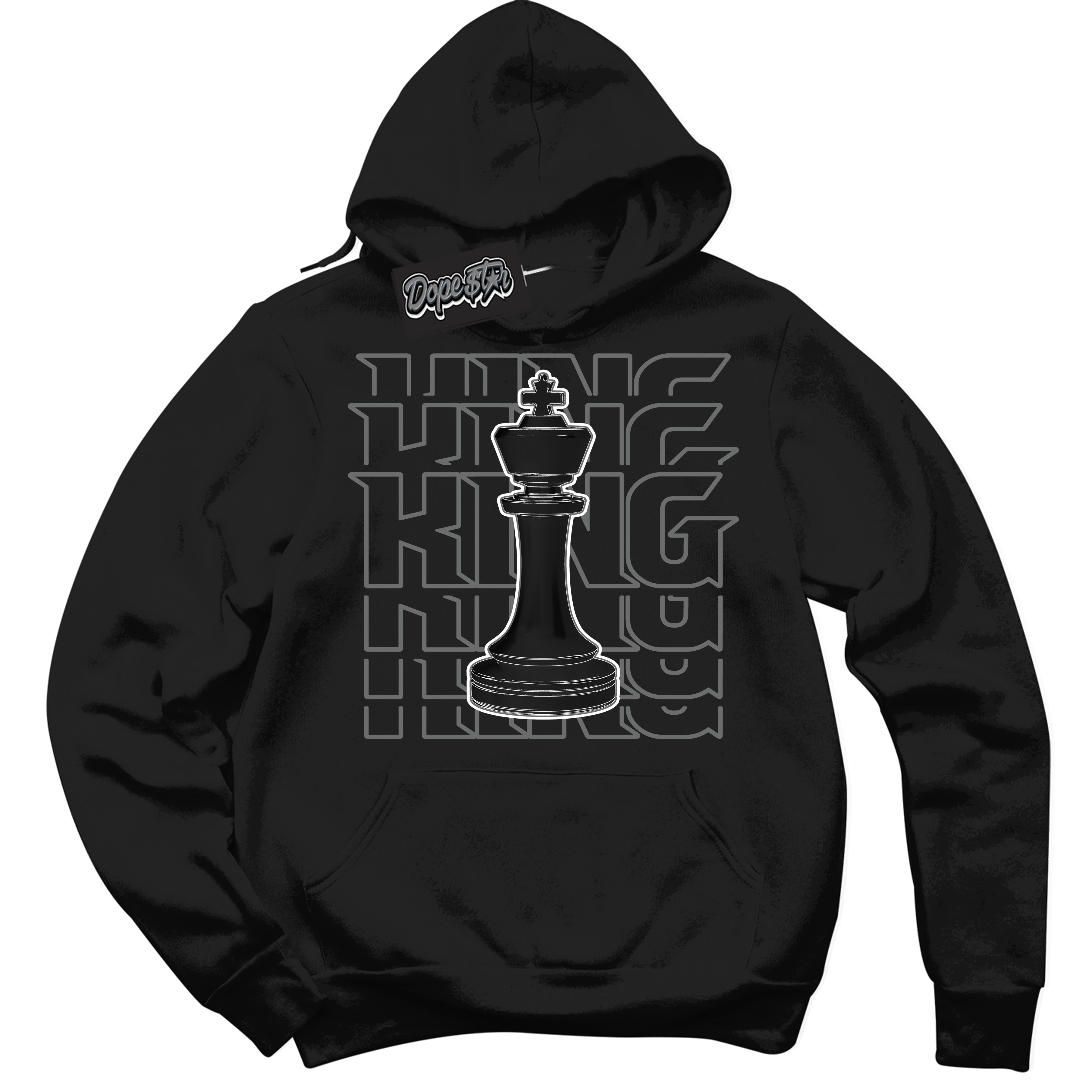 Cool Black Hoodie with “King Chess” design that Perfectly Matches Iron Grey 1s Jordans.