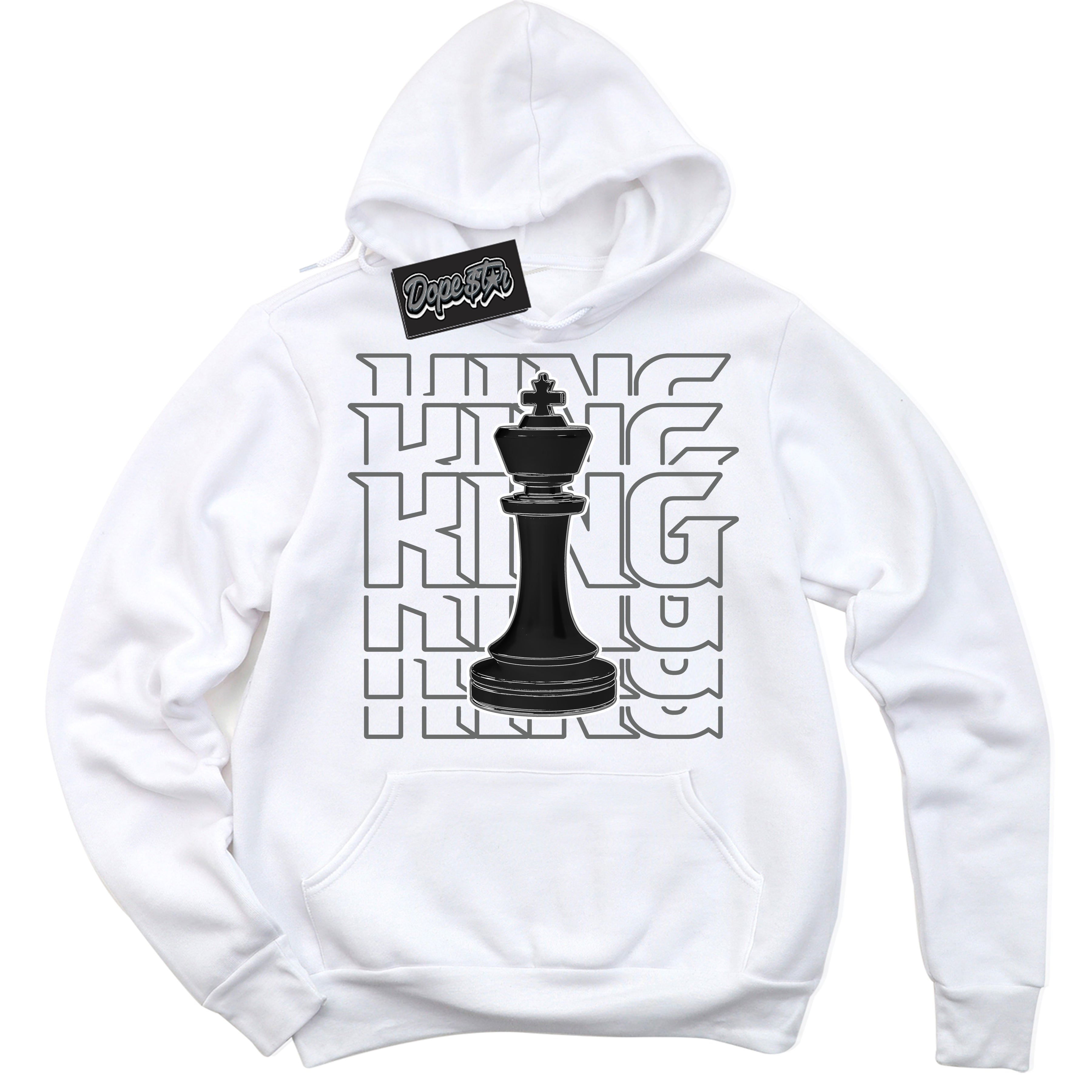 Cool White Hoodie with “King Chess” design that Perfectly Matches Iron Grey 1s Jordans.