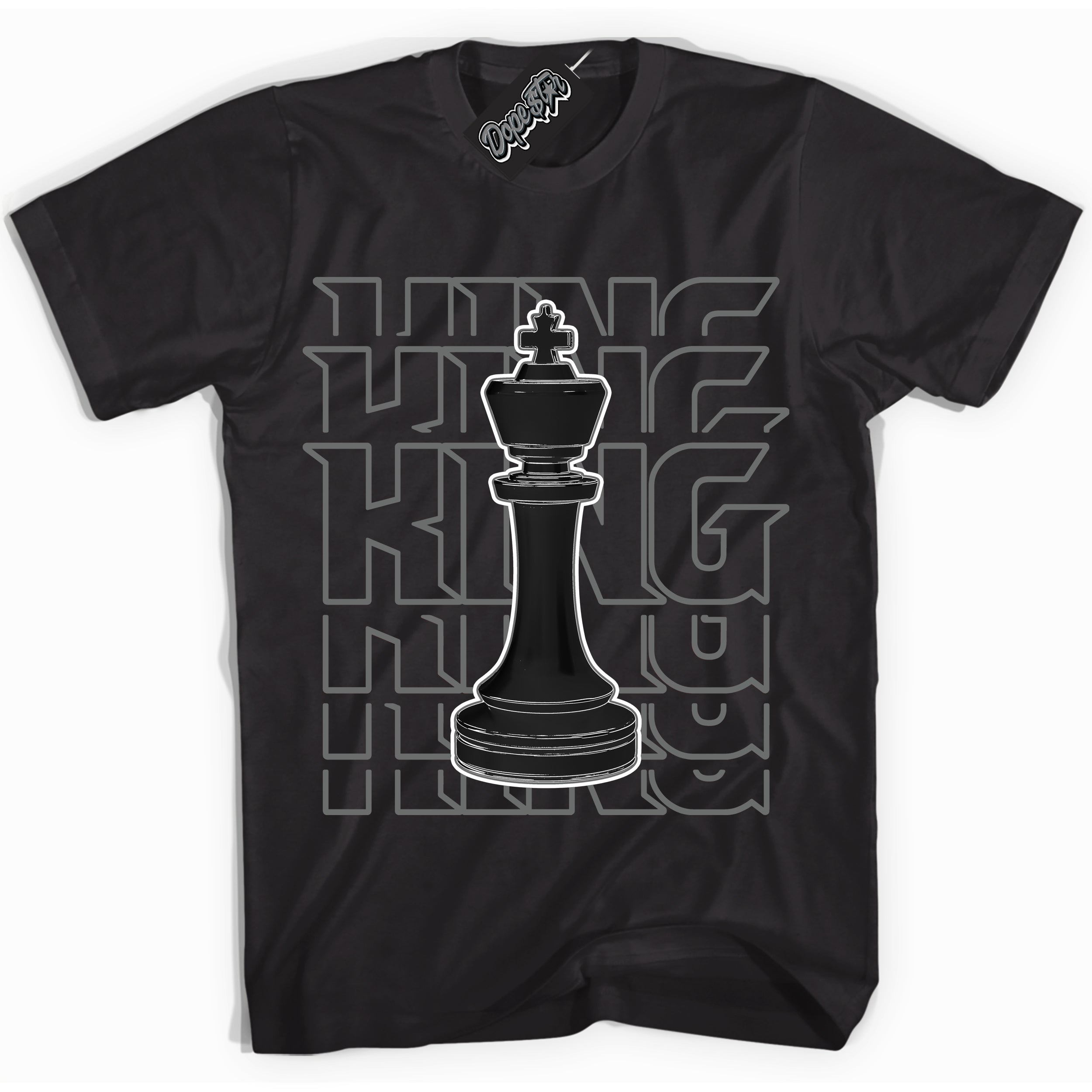 Cool Black Shirt with “King Chess” design that perfectly matches the Iron Grey 1s Jordans.