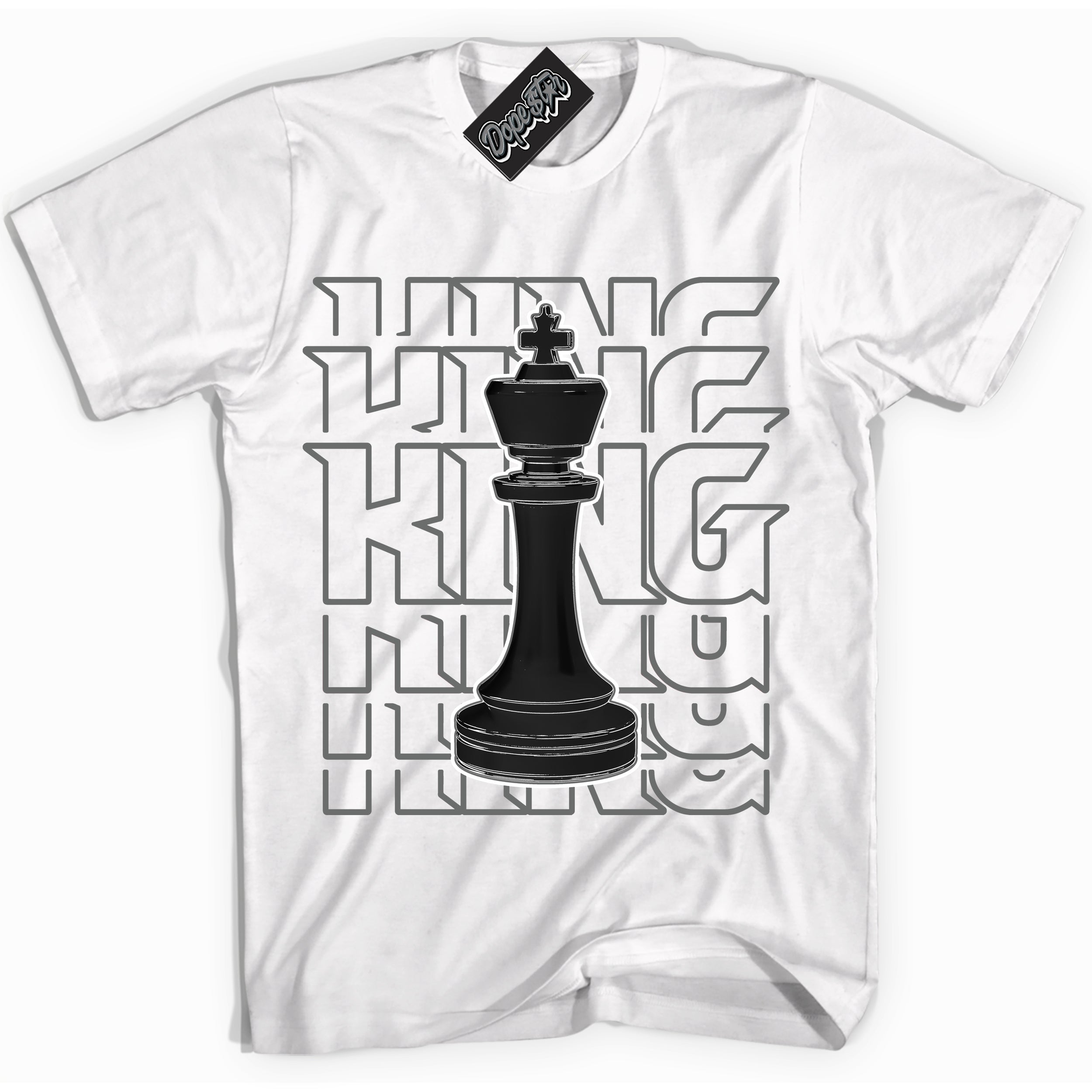 Cool White Shirt with “King Chess” design that perfectly matches the Iron Grey 1s Jordans.