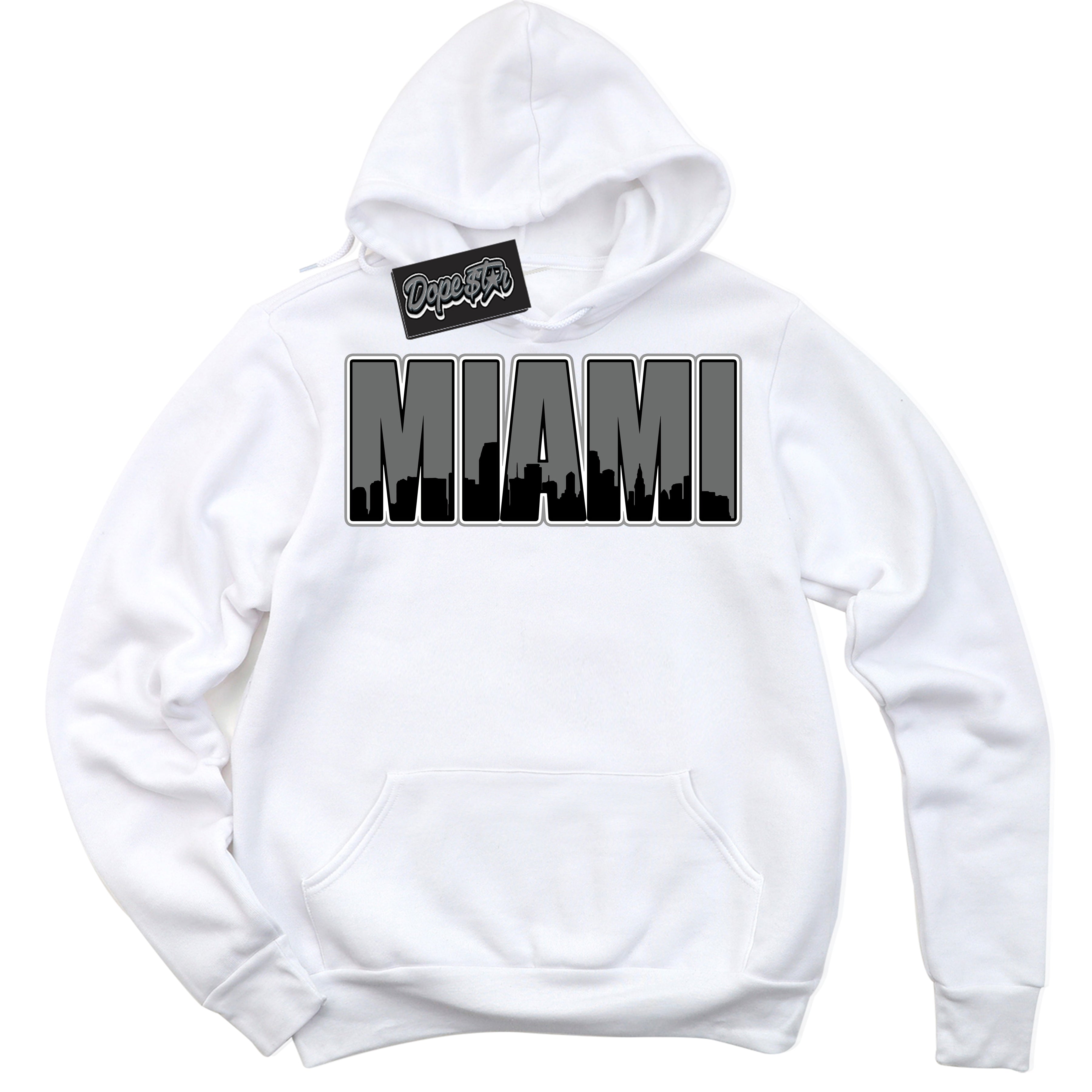 Cool White Hoodie with “Miami” design that Perfectly Matches Iron Grey 1s Jordans.