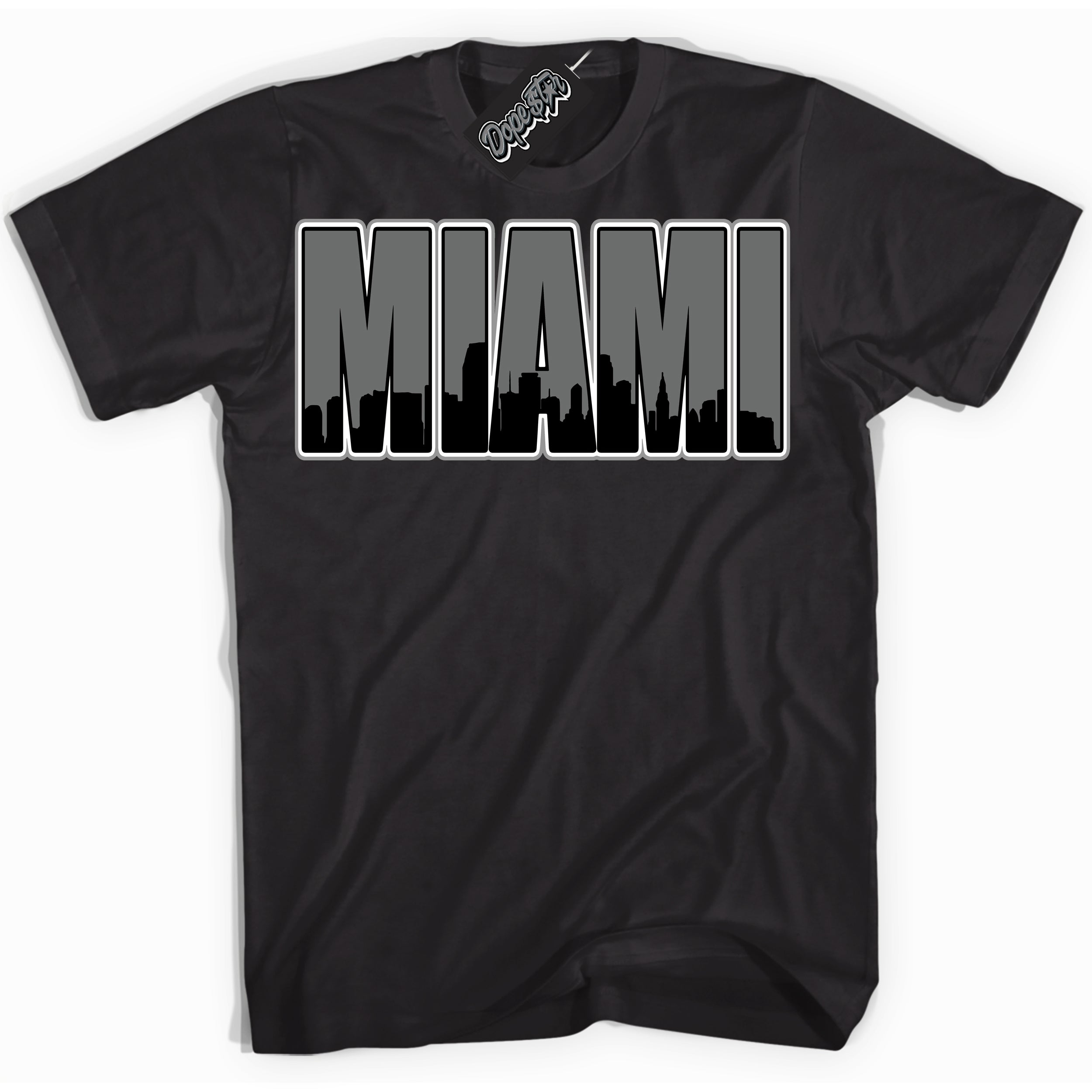 Cool Black Shirt with “Miami” design that perfectly matches the Iron Grey 1s Jordans.