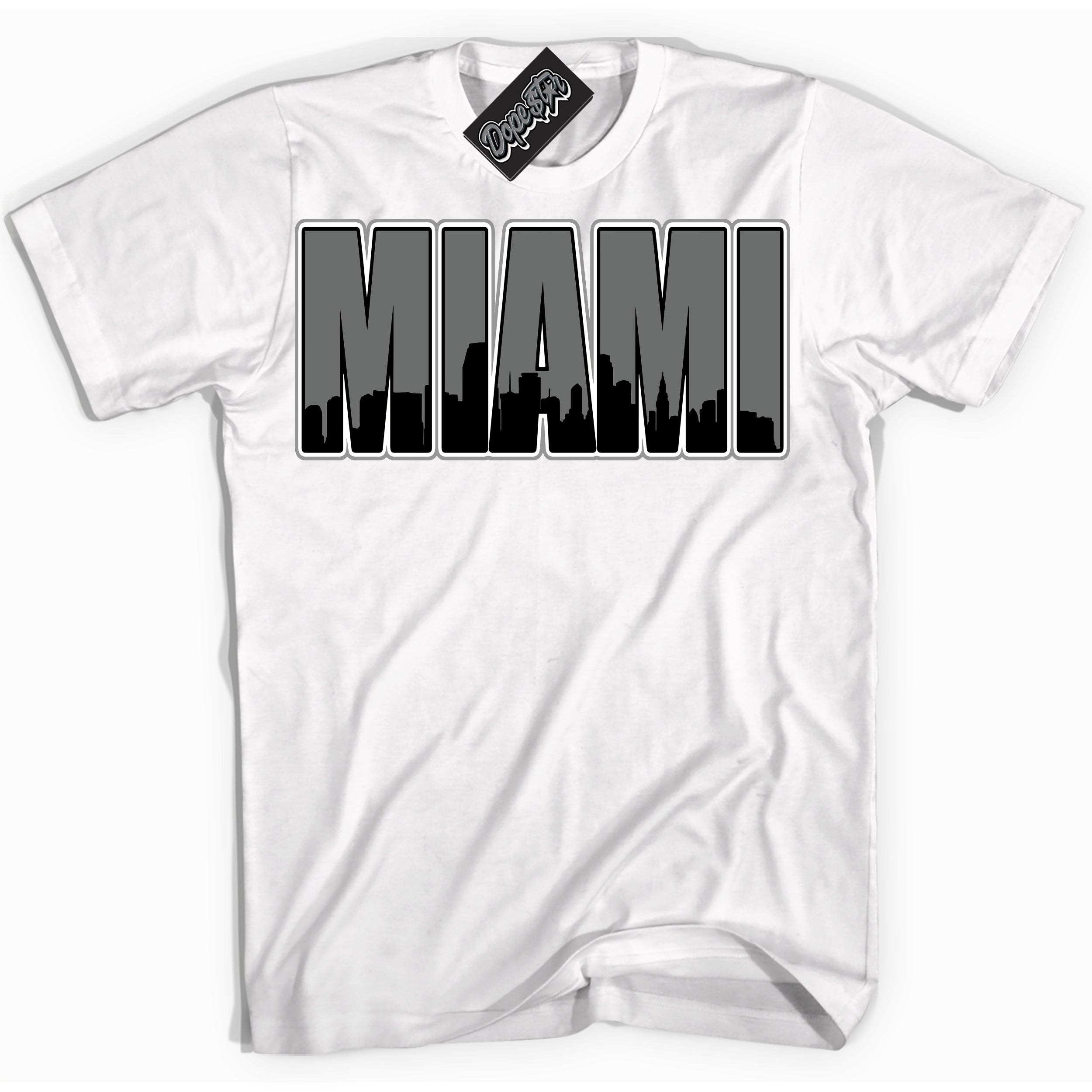 Cool White Shirt with “Miami” design that perfectly matches the Iron Grey 1s Jordans.