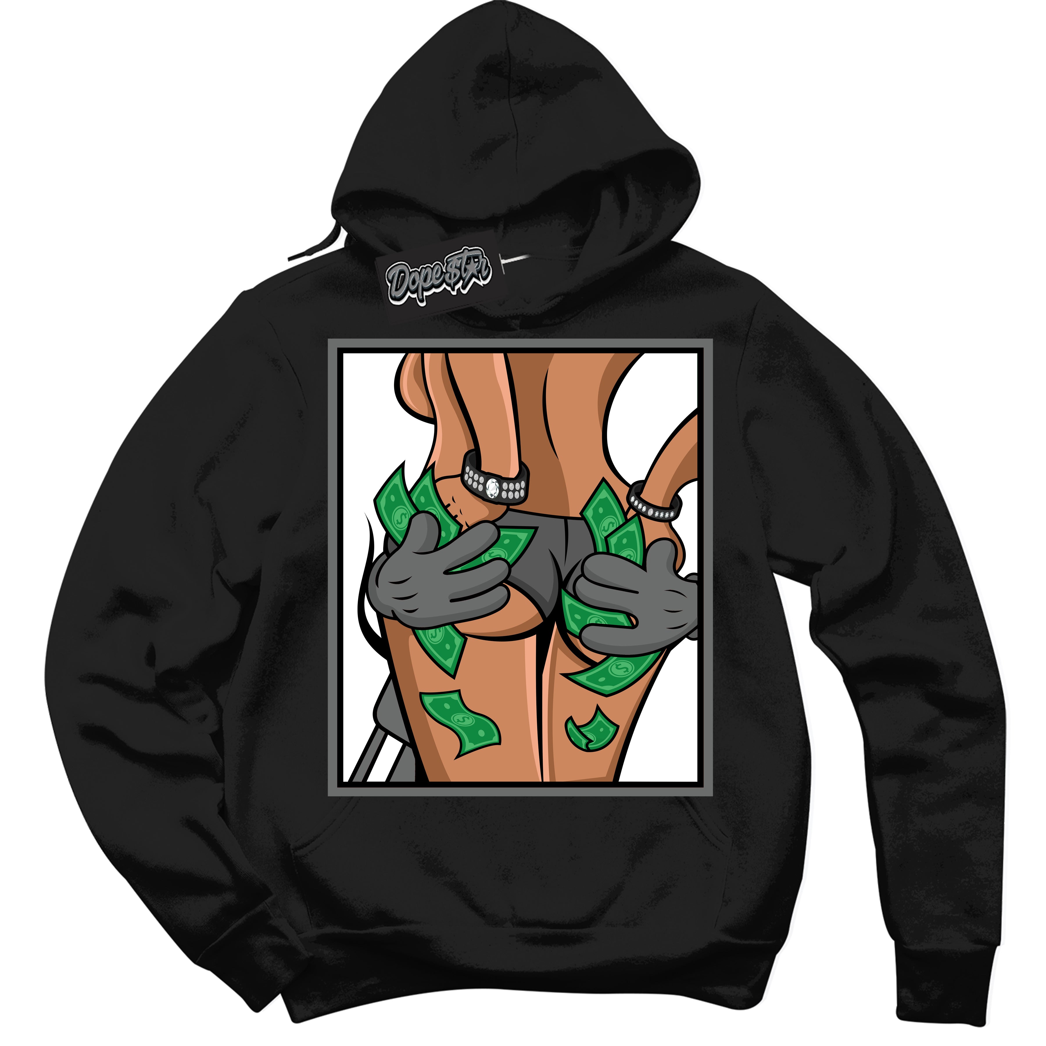 Cool Black Hoodie with “Money Hands” design that Perfectly Matches Iron Grey 1s Jordans.