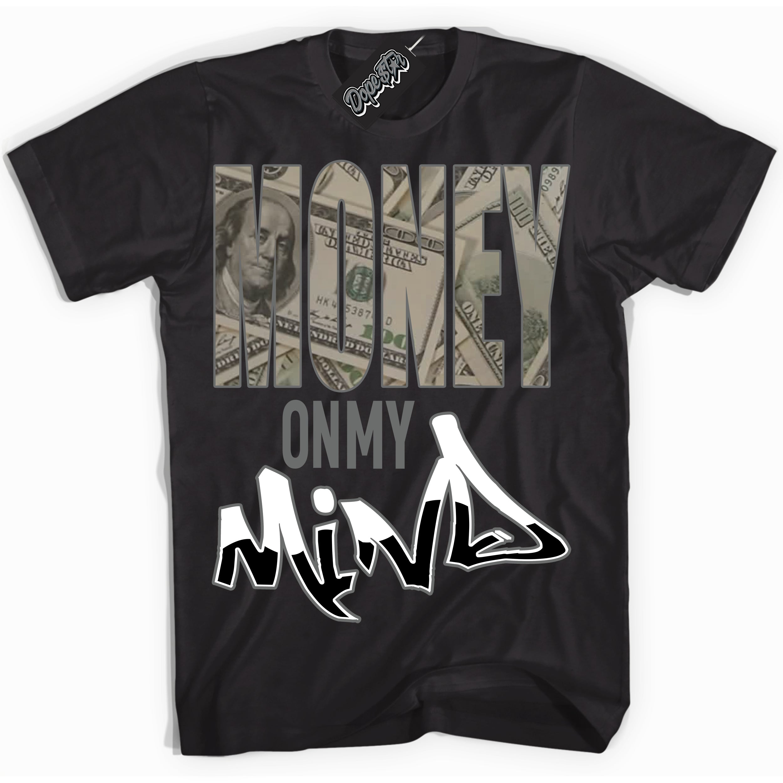 Cool Black Shirt with “Money On My Mind” design that perfectly matches the Iron Grey 1s Jordans.