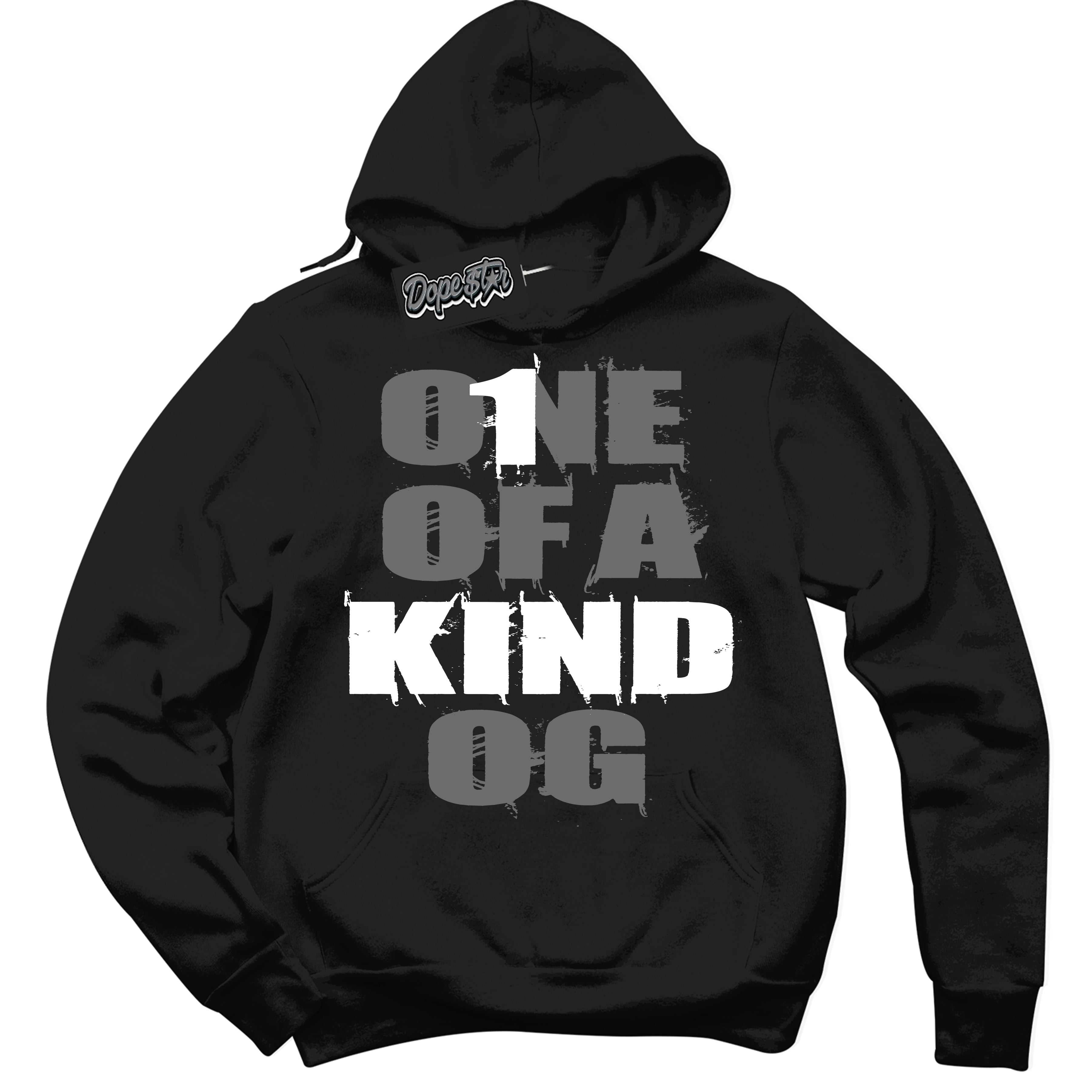 Cool Black Hoodie with “One Of A Kind” design that Perfectly Matches Iron Grey 1s Jordans.