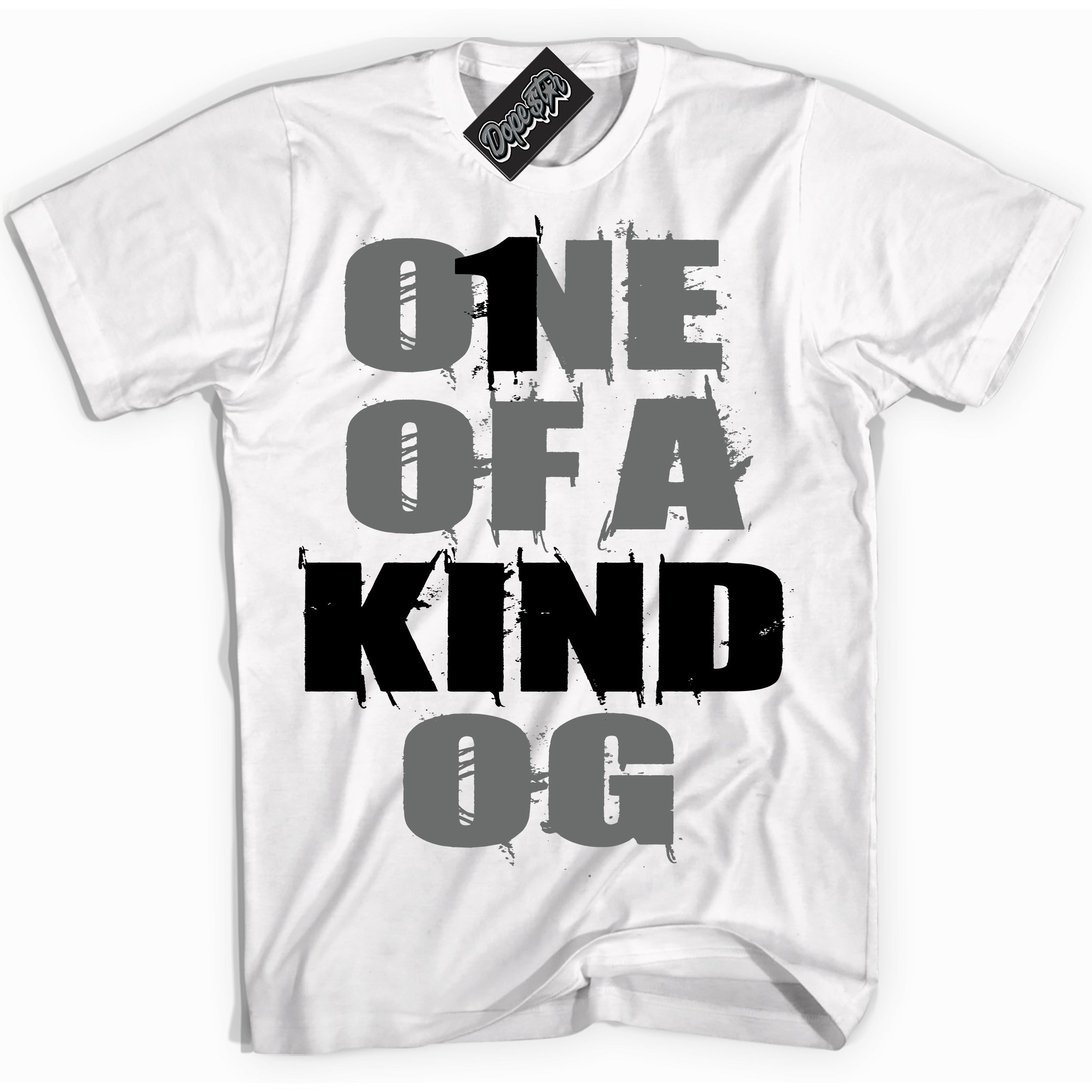 Cool White Shirt with “One Of A Kind” design that perfectly matches the Iron Grey 1s Jordans.