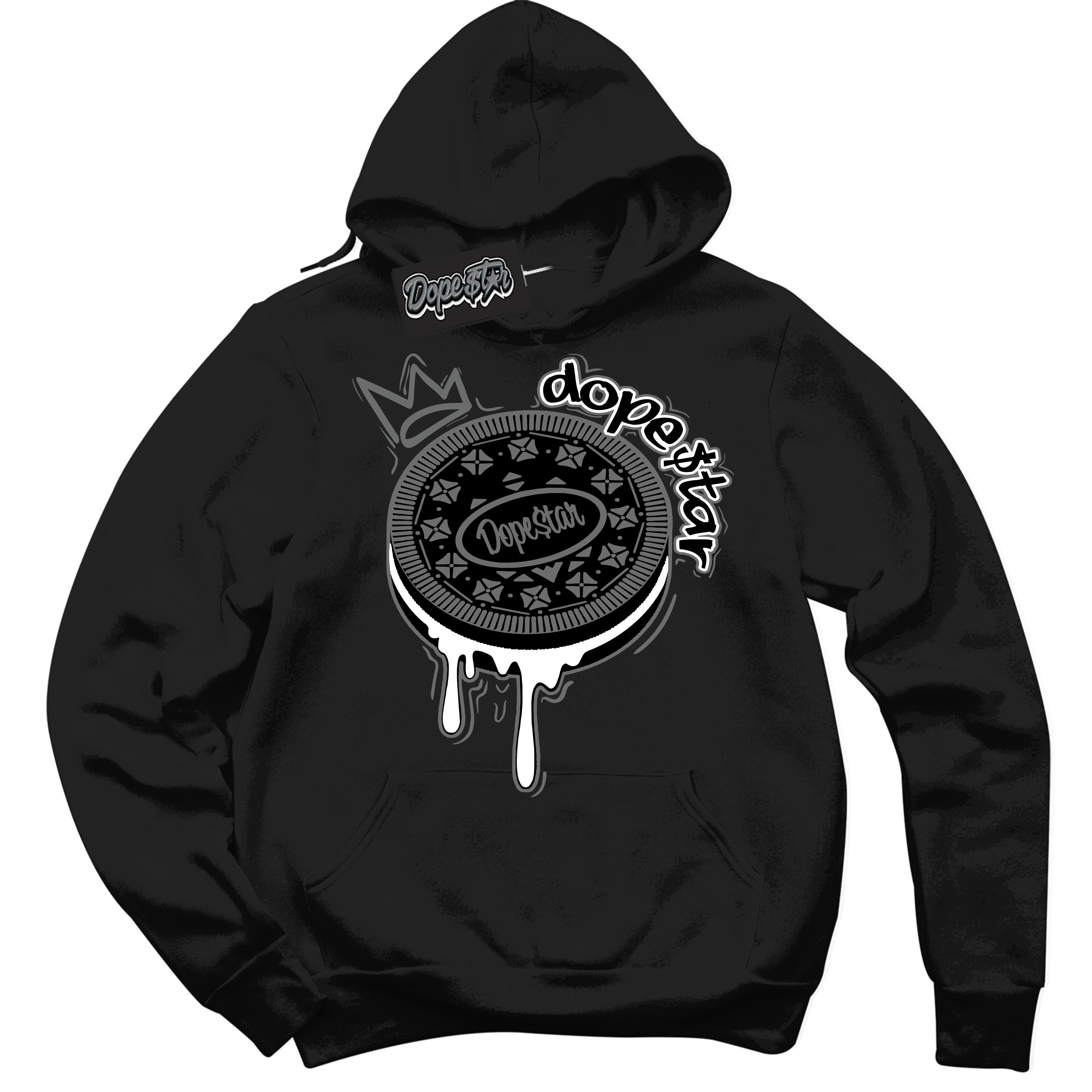 Cool Black Hoodie with “Oreo DS” design that Perfectly Matches Iron Grey 1s Jordans.