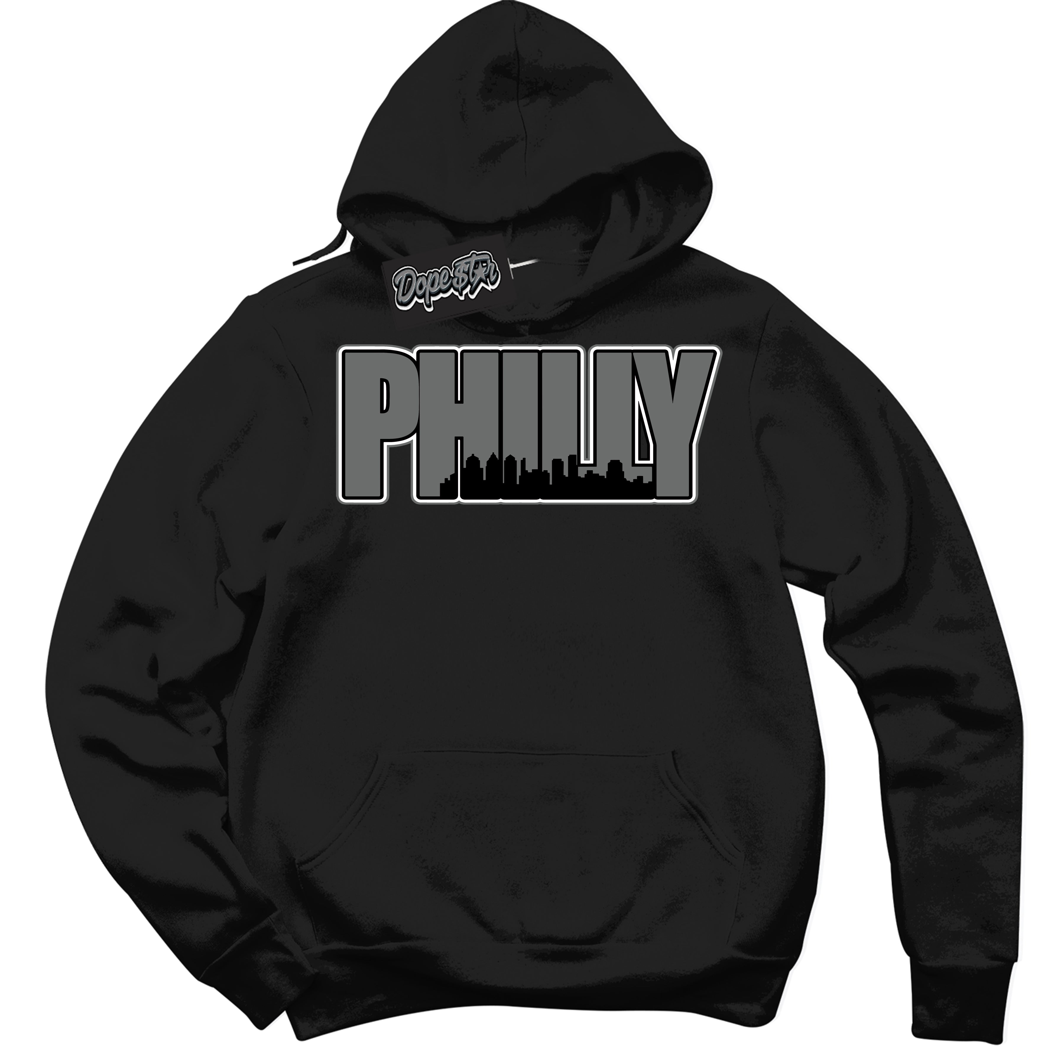 Cool Black Hoodie with “Philly” design that Perfectly Matches Iron Grey 1s Jordans.