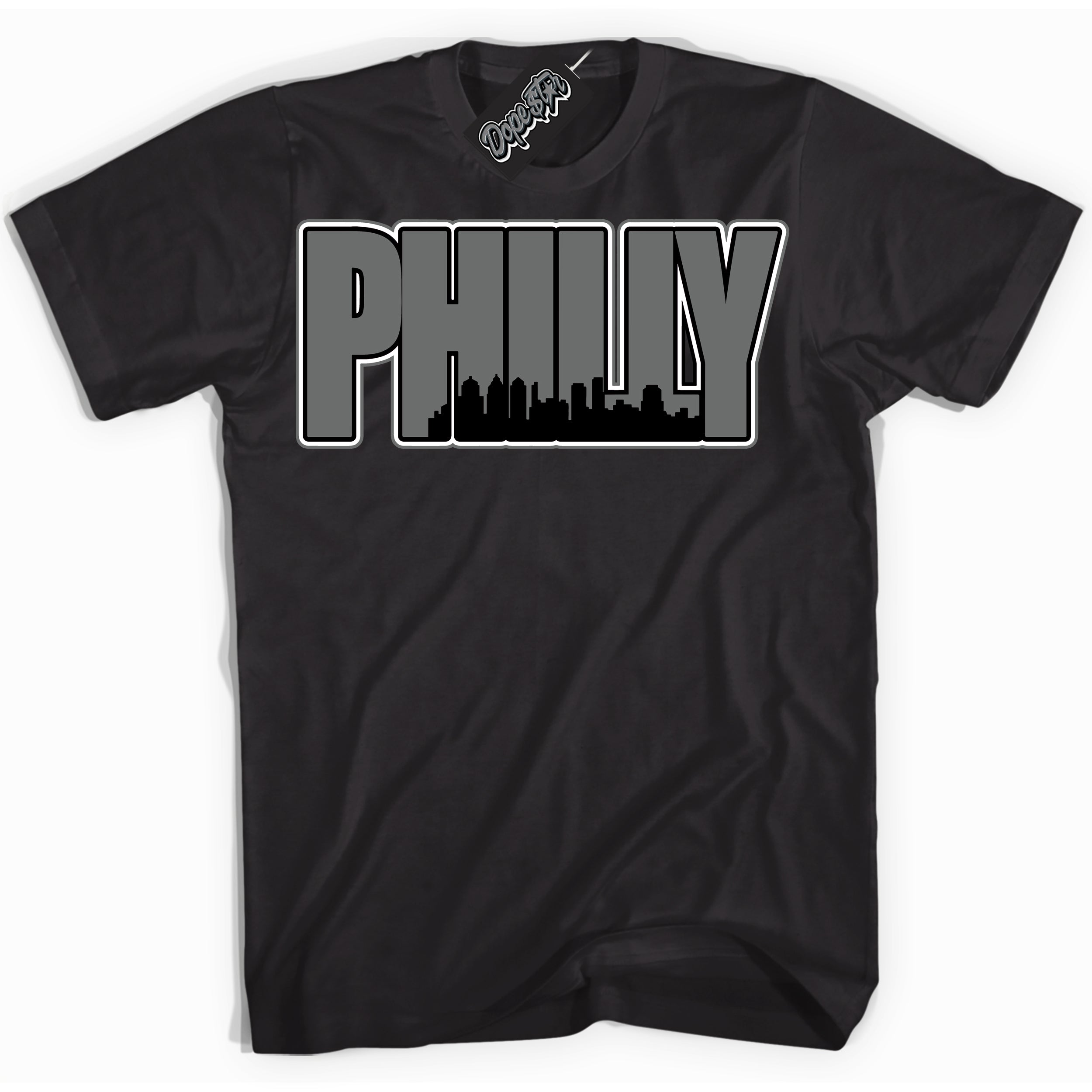 Cool Black Shirt with “Philly” design that perfectly matches the Iron Grey 1s Jordans.