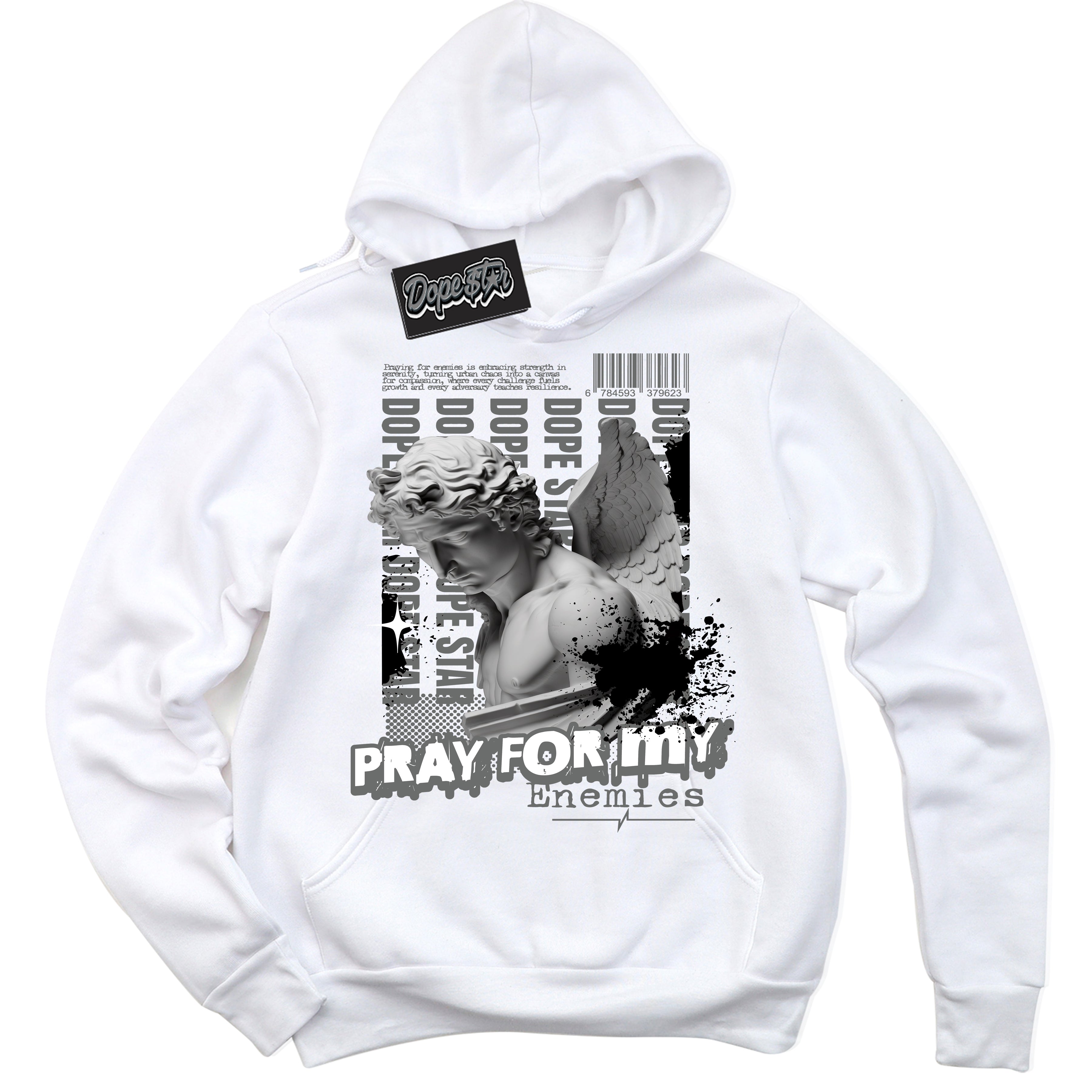 AJ1 Low Iron Grey 'Pray Enemies' Hoodie- White Streetwear Mockup | Sneakerhead Hoodie Matching Iron Grey AJ1 Lows | Limited Edition Jordan 1 Iron Grey hoodie for Men & Women | Drip with Your Iron Grey 1s Kicks | Sneaker head Fashion Must-Have.