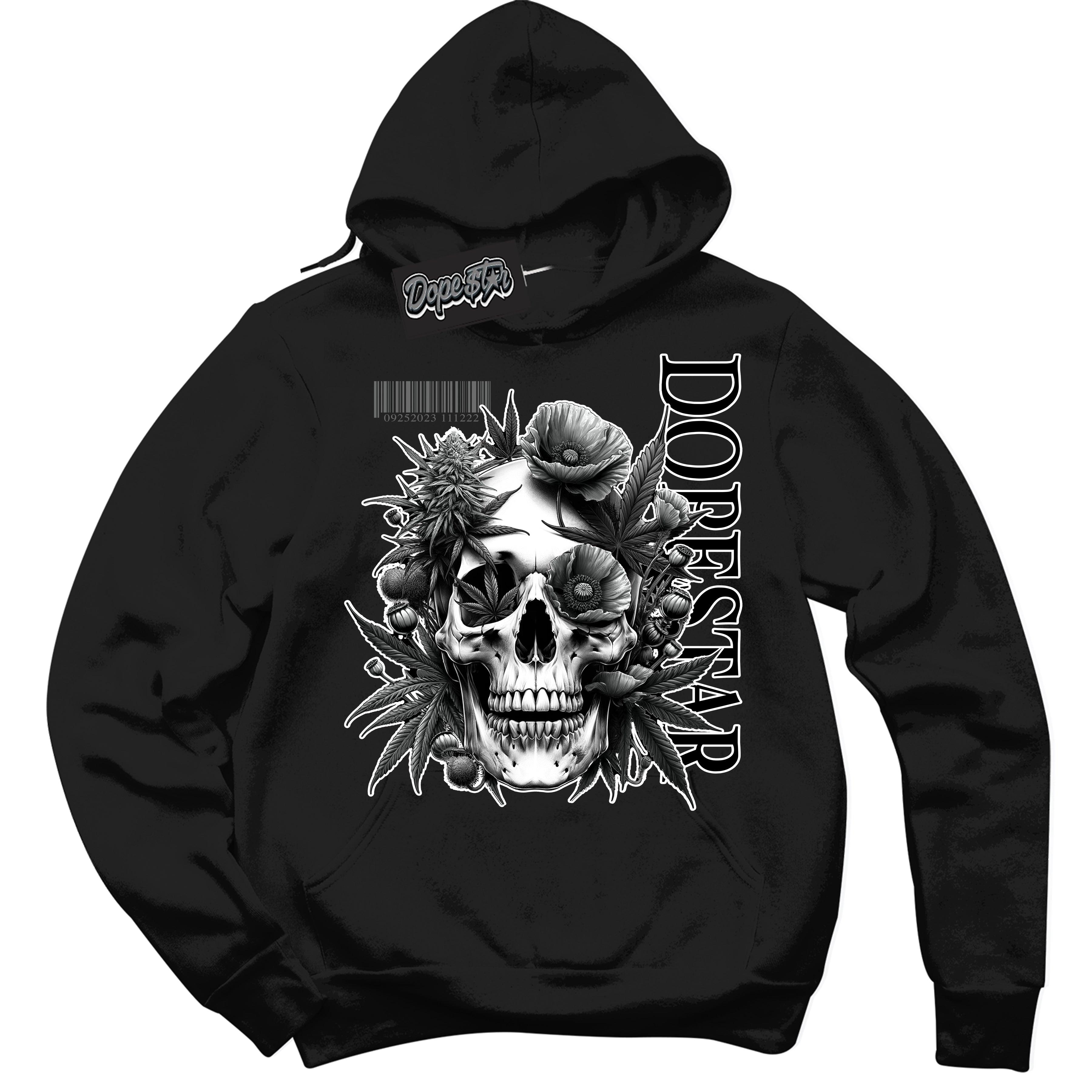 Cool Black Hoodie with “Skull Poppies” design that Perfectly Matches Iron Grey 1s Jordans.