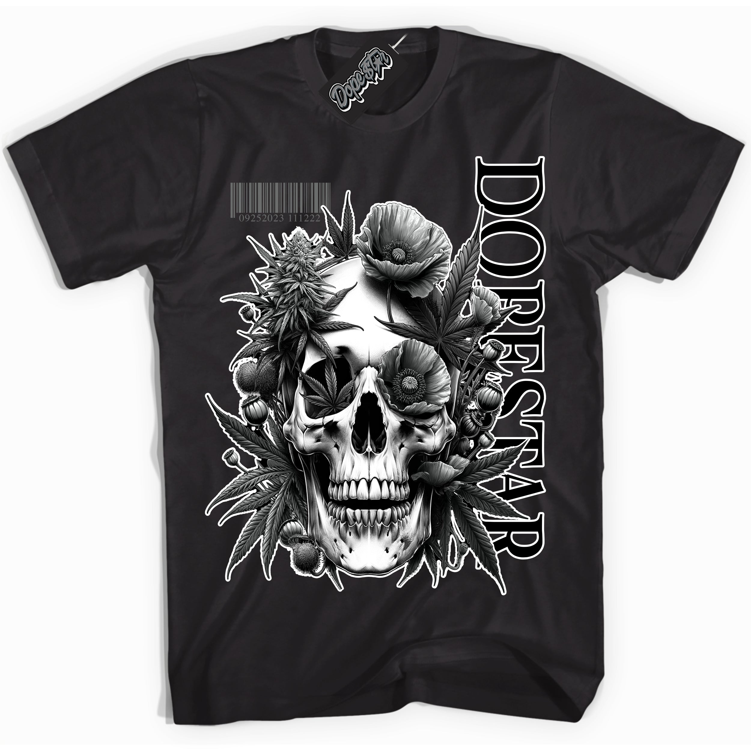 Cool Black Shirt with “Skull Poppies” design that perfectly matches the Iron Grey 1s Jordans.