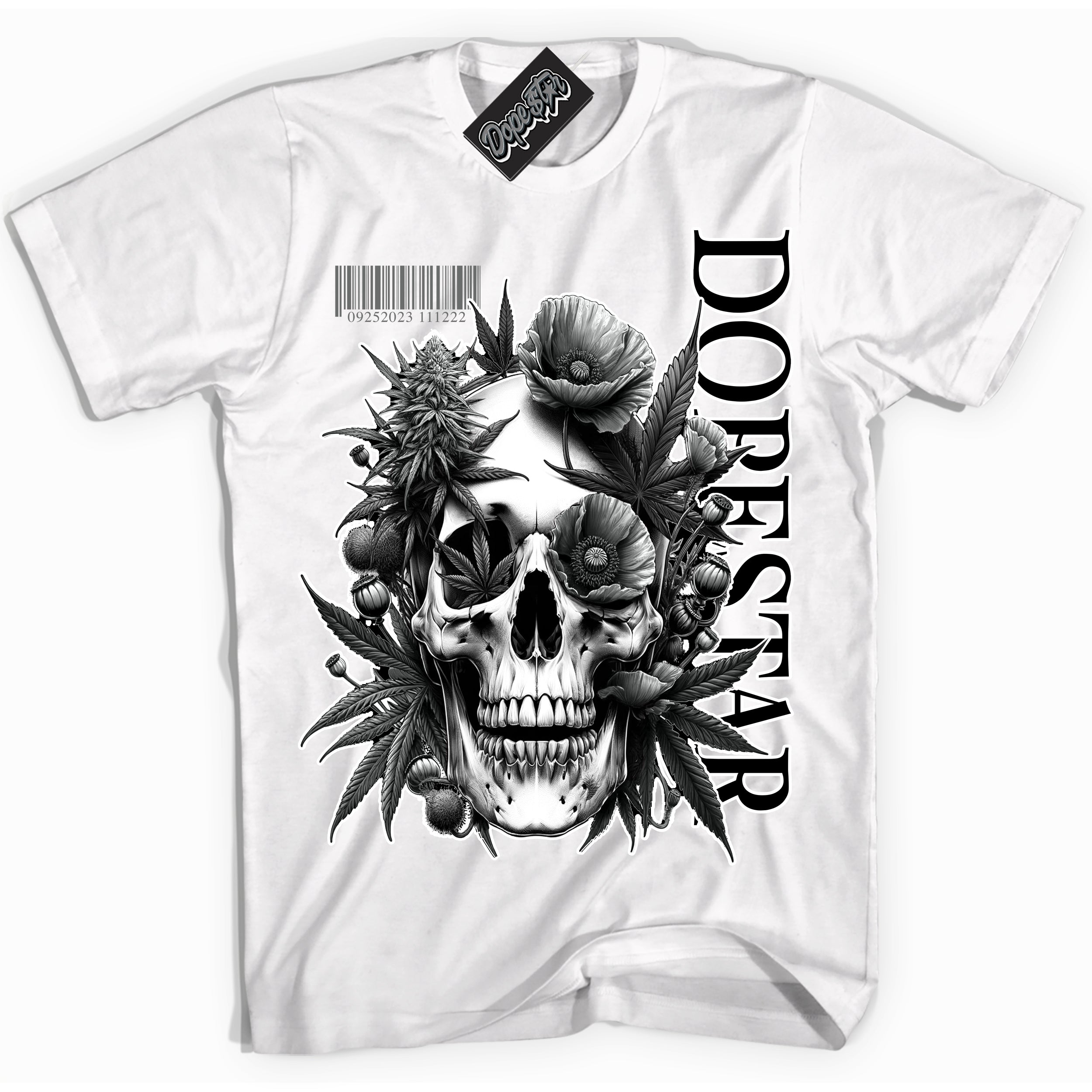 Cool White Shirt with “Skull Poppies” design that perfectly matches the Iron Grey 1s Jordans.