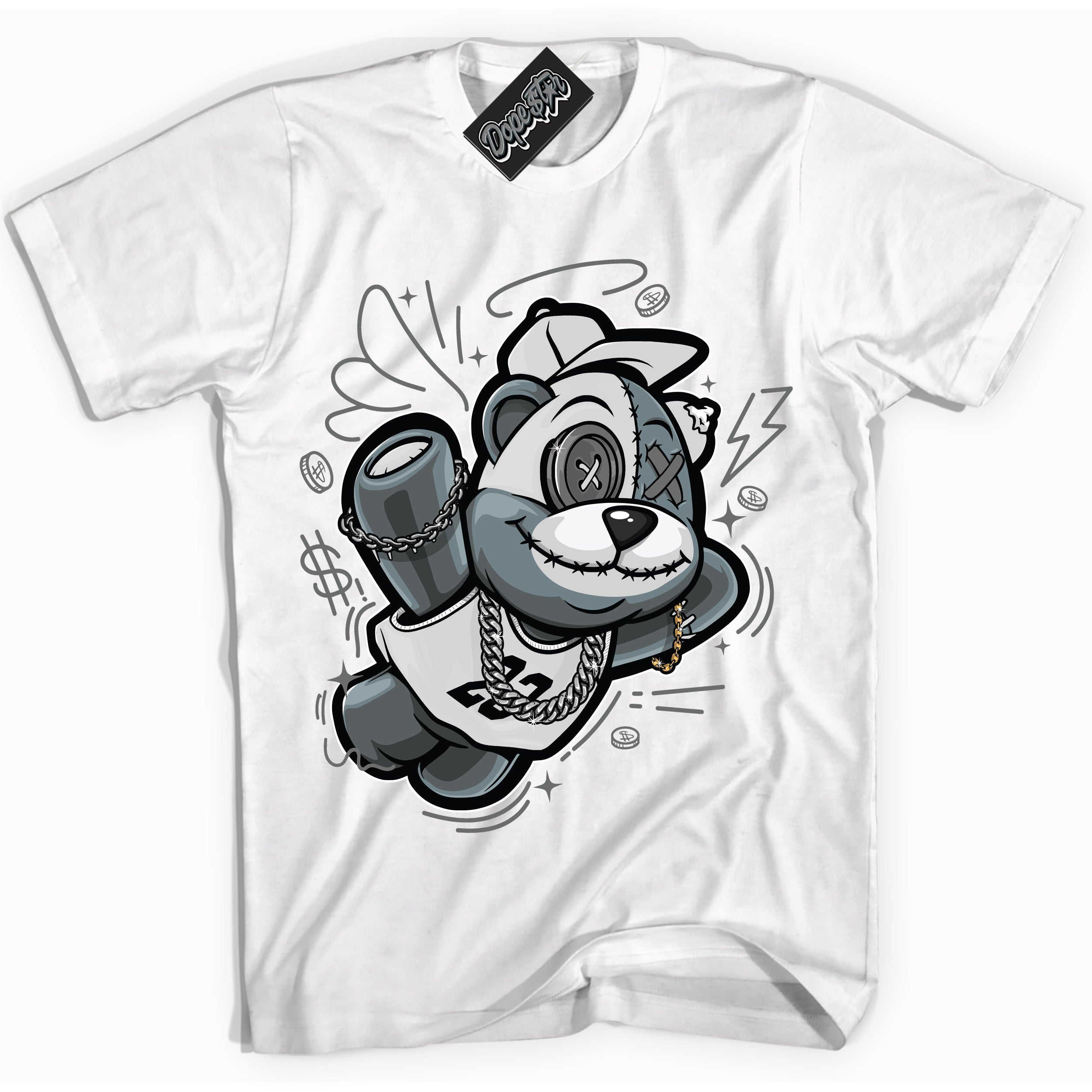 Cool White Shirt with “Slam Dunk Bear” design that perfectly matches the Iron Grey 1s Jordans.