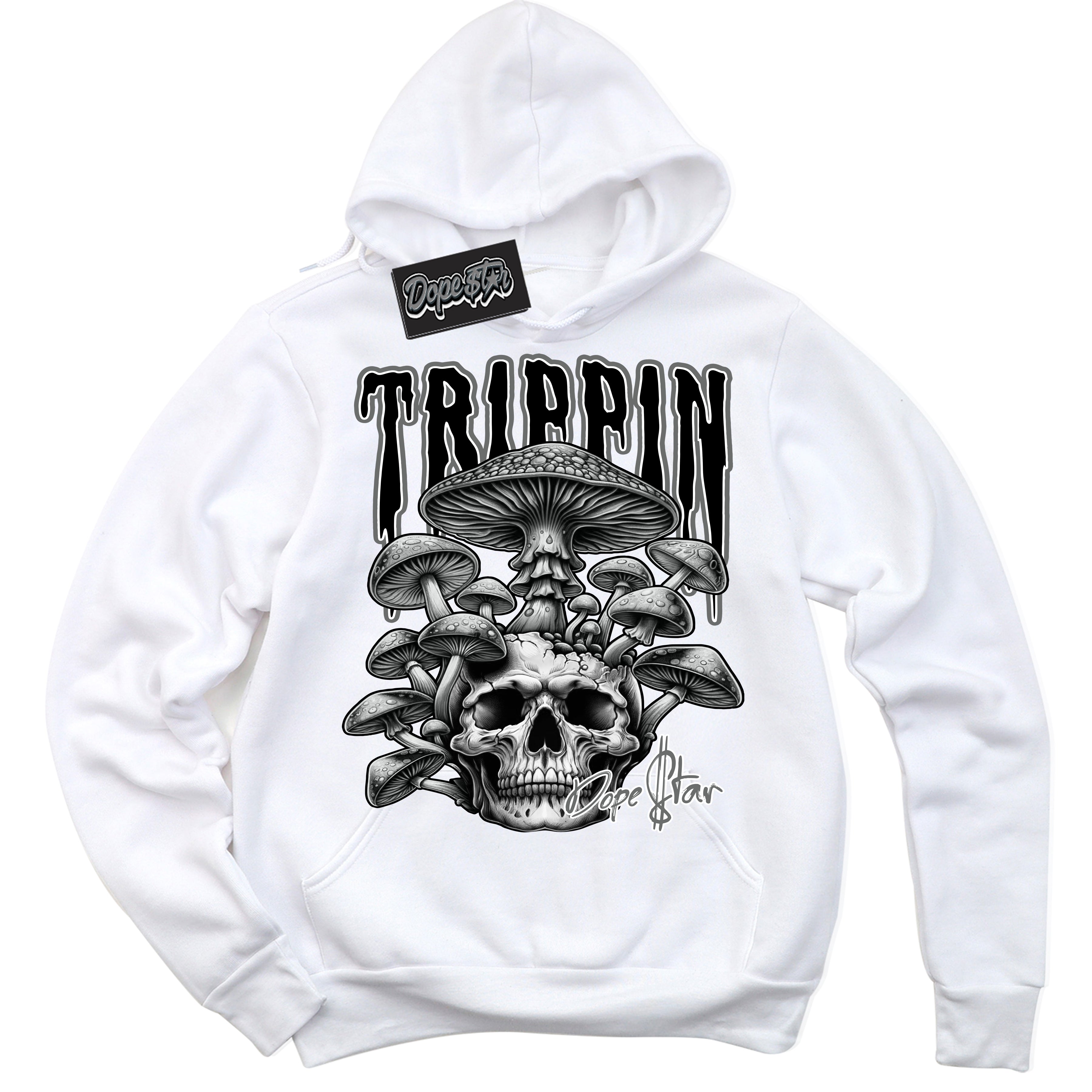 Cool White Hoodie with “Trippin” design that Perfectly Matches Iron Grey 1s Jordans.