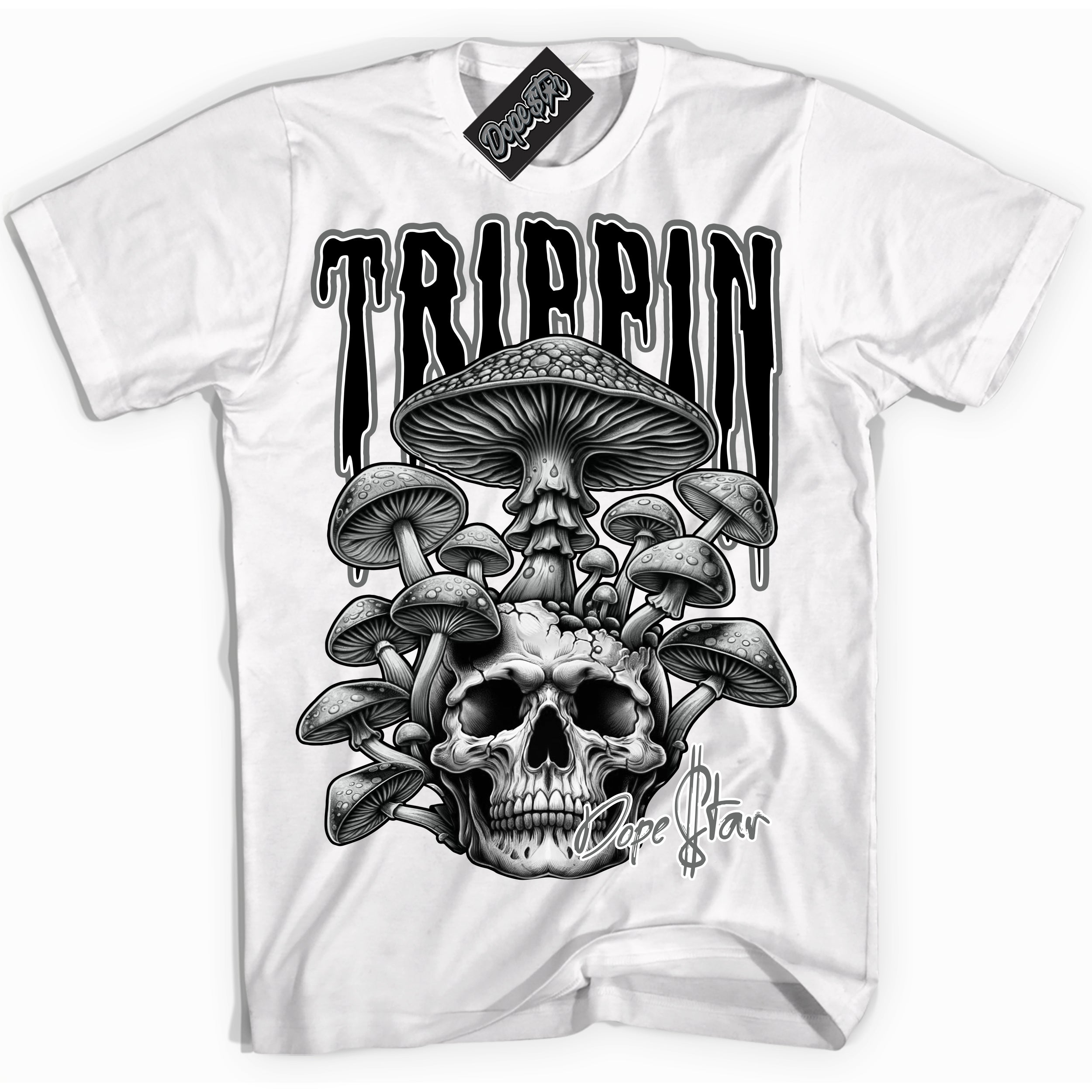 Cool White Shirt with “Trippin” design that perfectly matches the Iron Grey 1s Jordans.